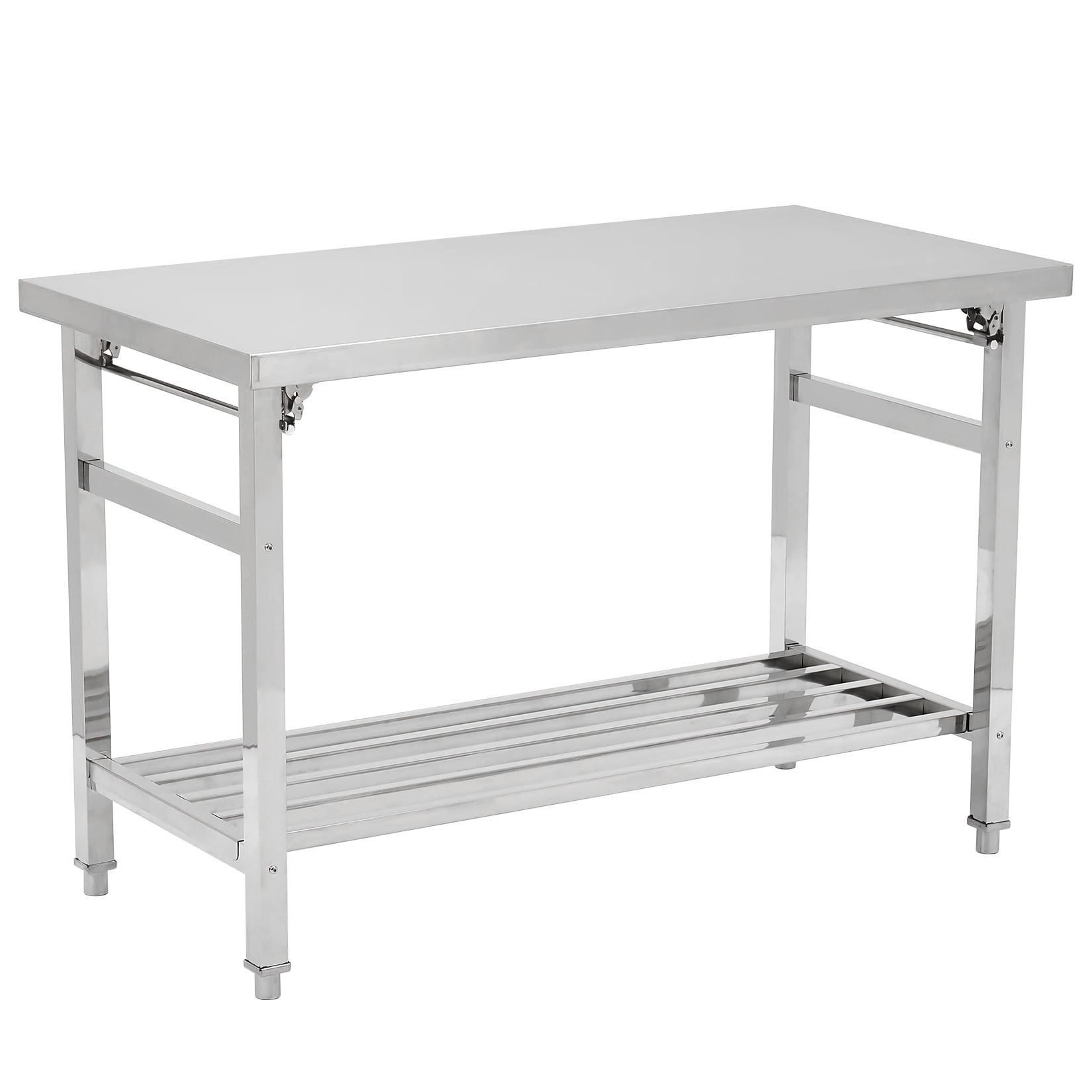 Foldable Stainless Steel Working Table, Heavy Duty Prep Table with Adjustable Undershelf