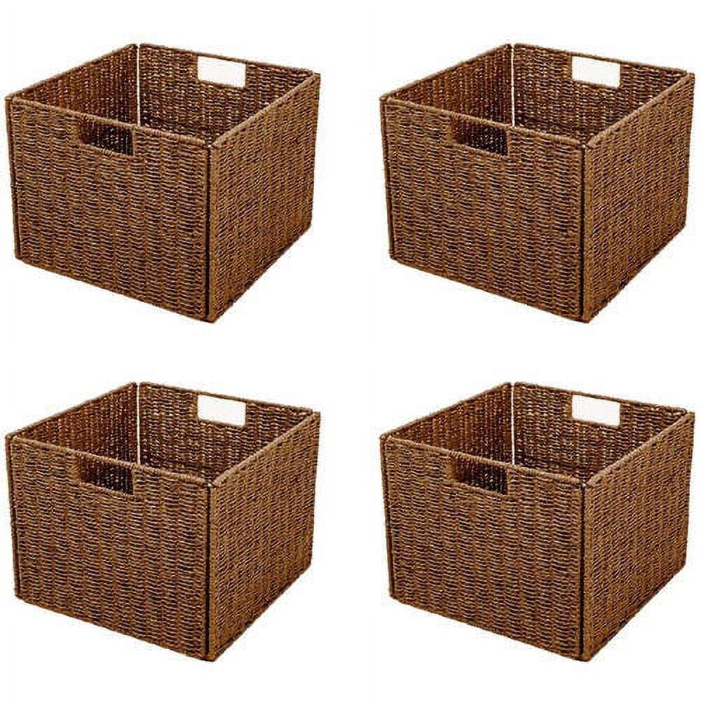 Highland Dunes 12" Foldable Woven Paper Rope Storage Basket with Iron Wire Frame (Set of 4)