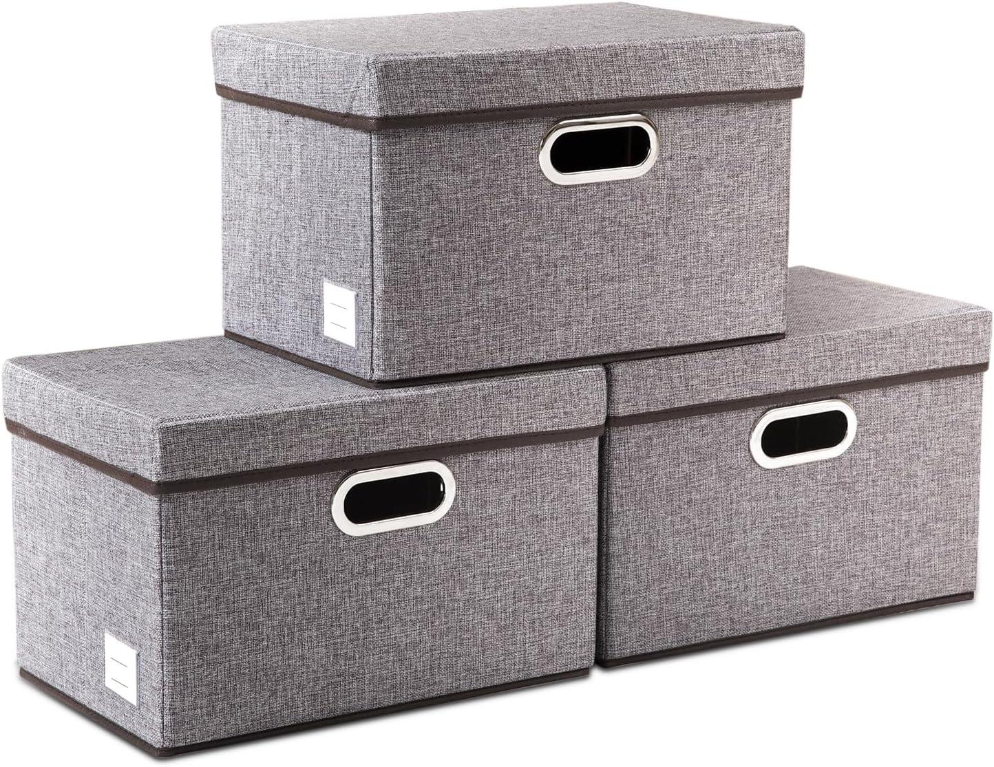 Large Gray Fabric Stackable Storage Boxes with Lids