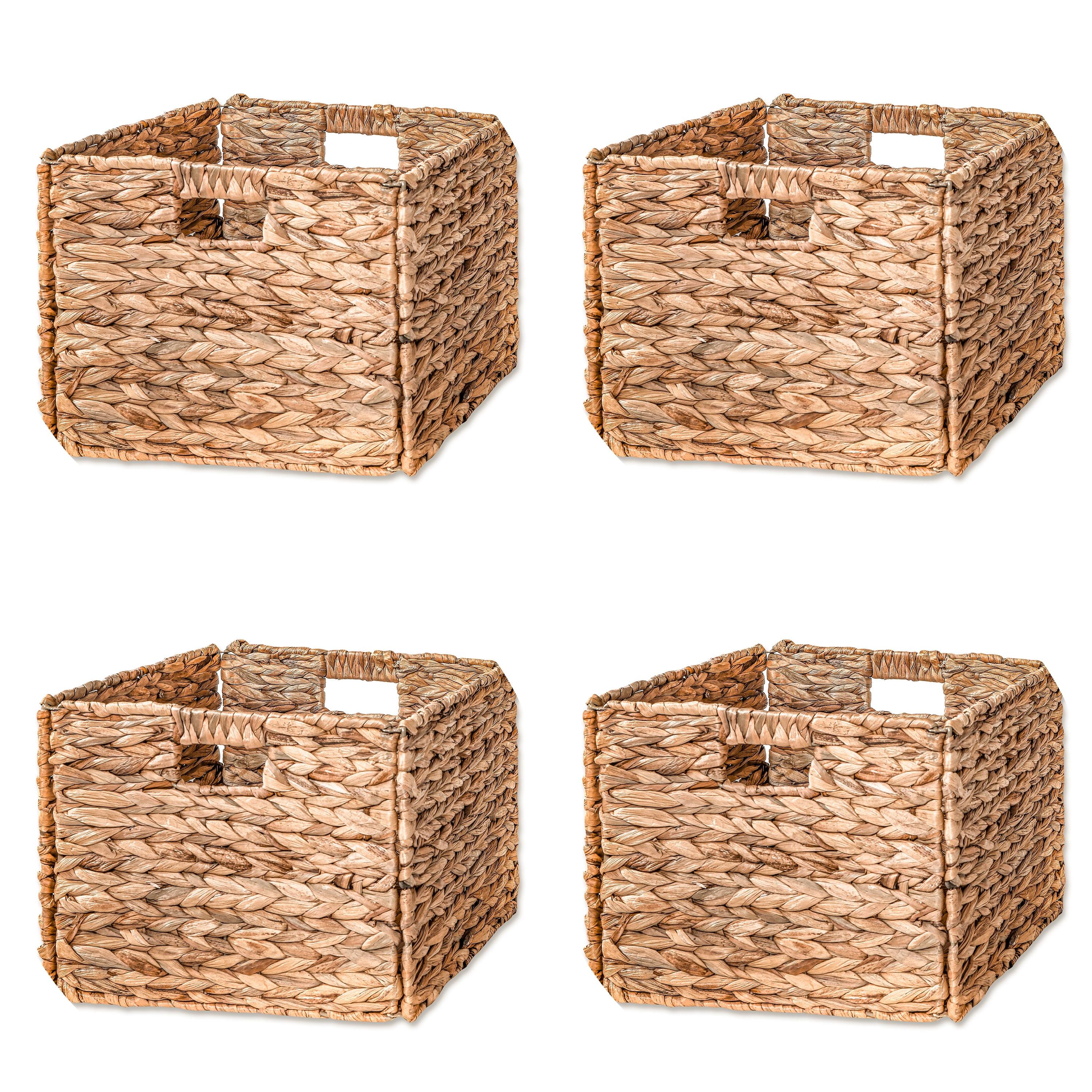 Foldable Water Hyacinth Storage Basket with Iron Wire Frame (Set of 4)