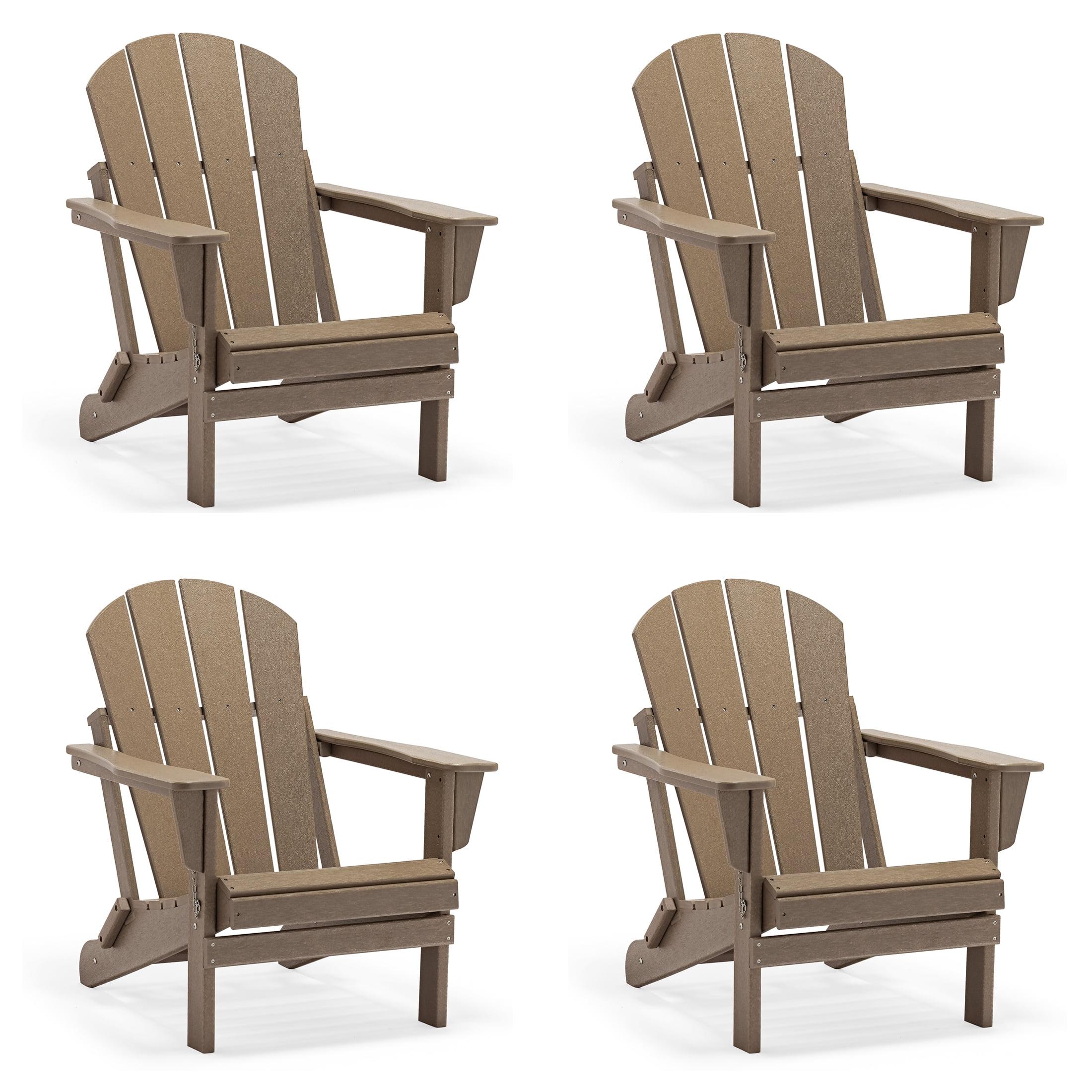 Weathered Wood Brown Folding Adirondack Chairs Set of 4