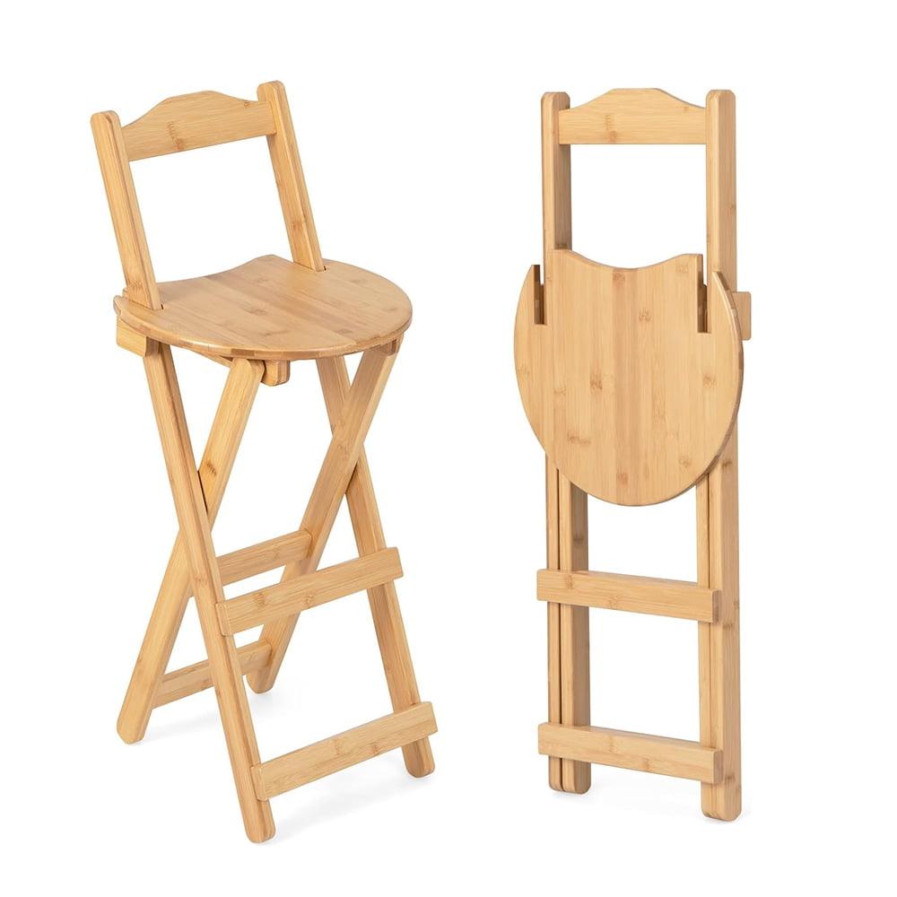 Costway Set of 2 Bamboo Folding Barstools Counter Height Dining Chairs Installation Free