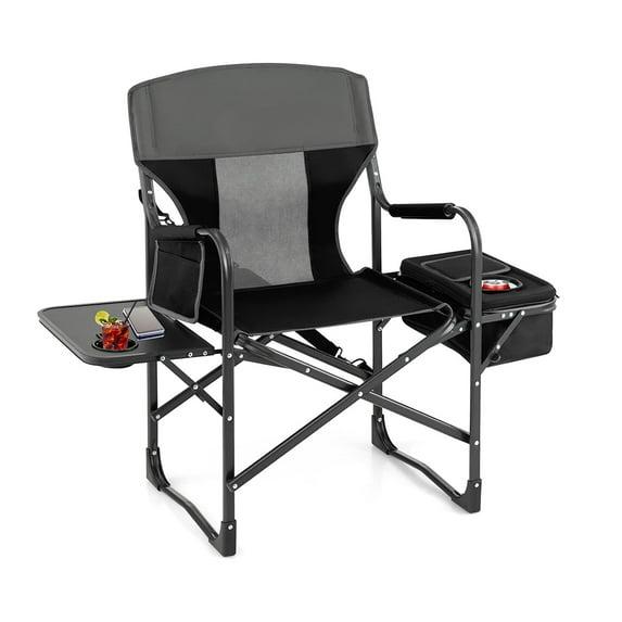 Topcobe Folding Camping Directors Chair with Cooler Bag and Side Table, Portable Chairs for Adults, Comfy Outdoor Chair, Black