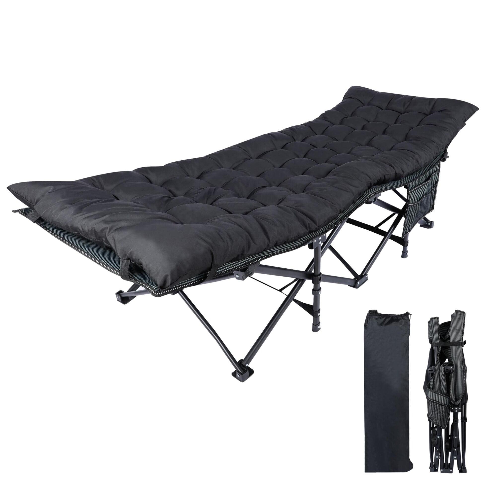 Black Foldable Camping Cot with Mattress and Storage Bag