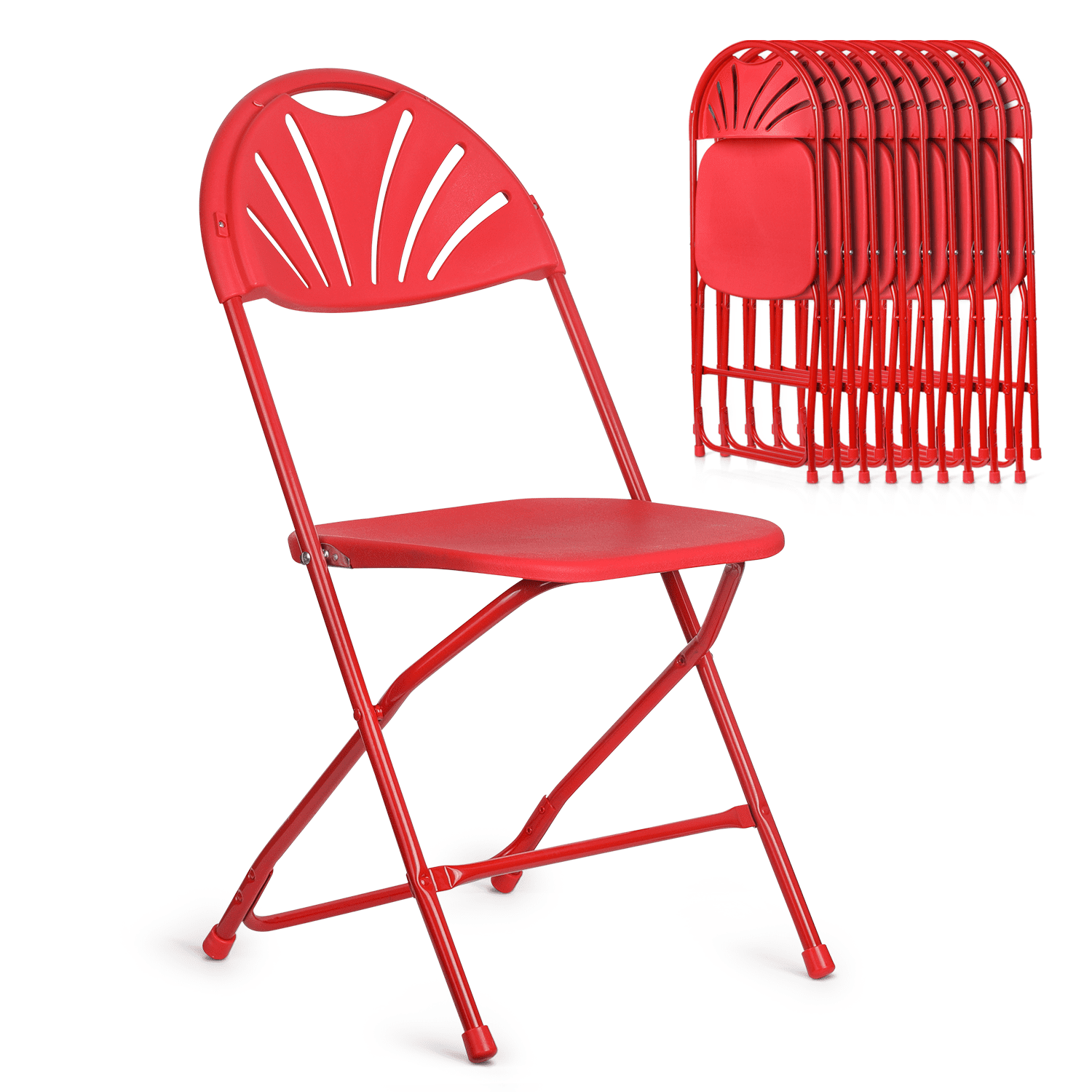 MoNiBloom Folding Plastic Chair, 10 Pack Portable Commercial Seat with Fan Back, for Wedding Camping, Red