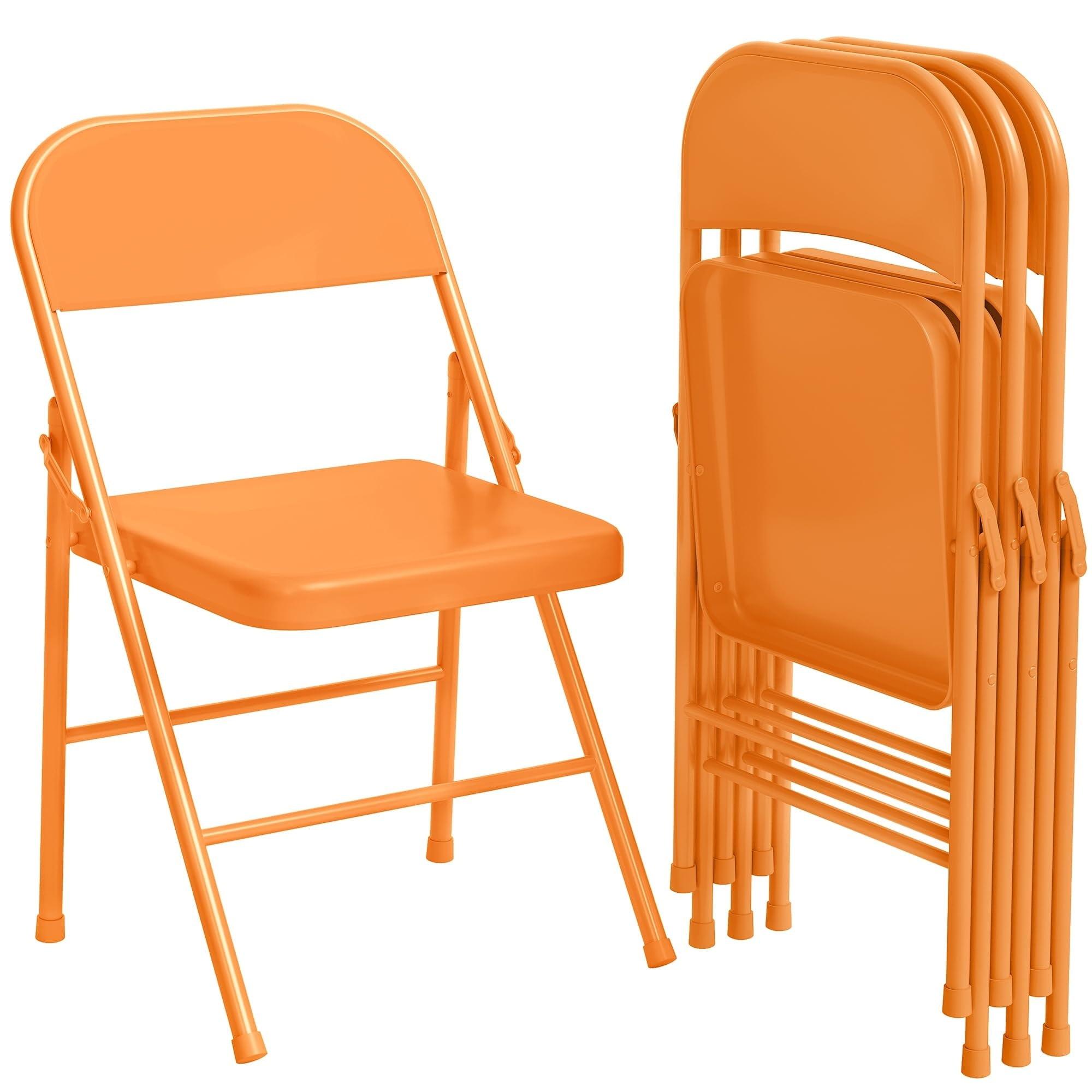 Ergonomic Orange Metal Armless Folding Chairs Set of 4