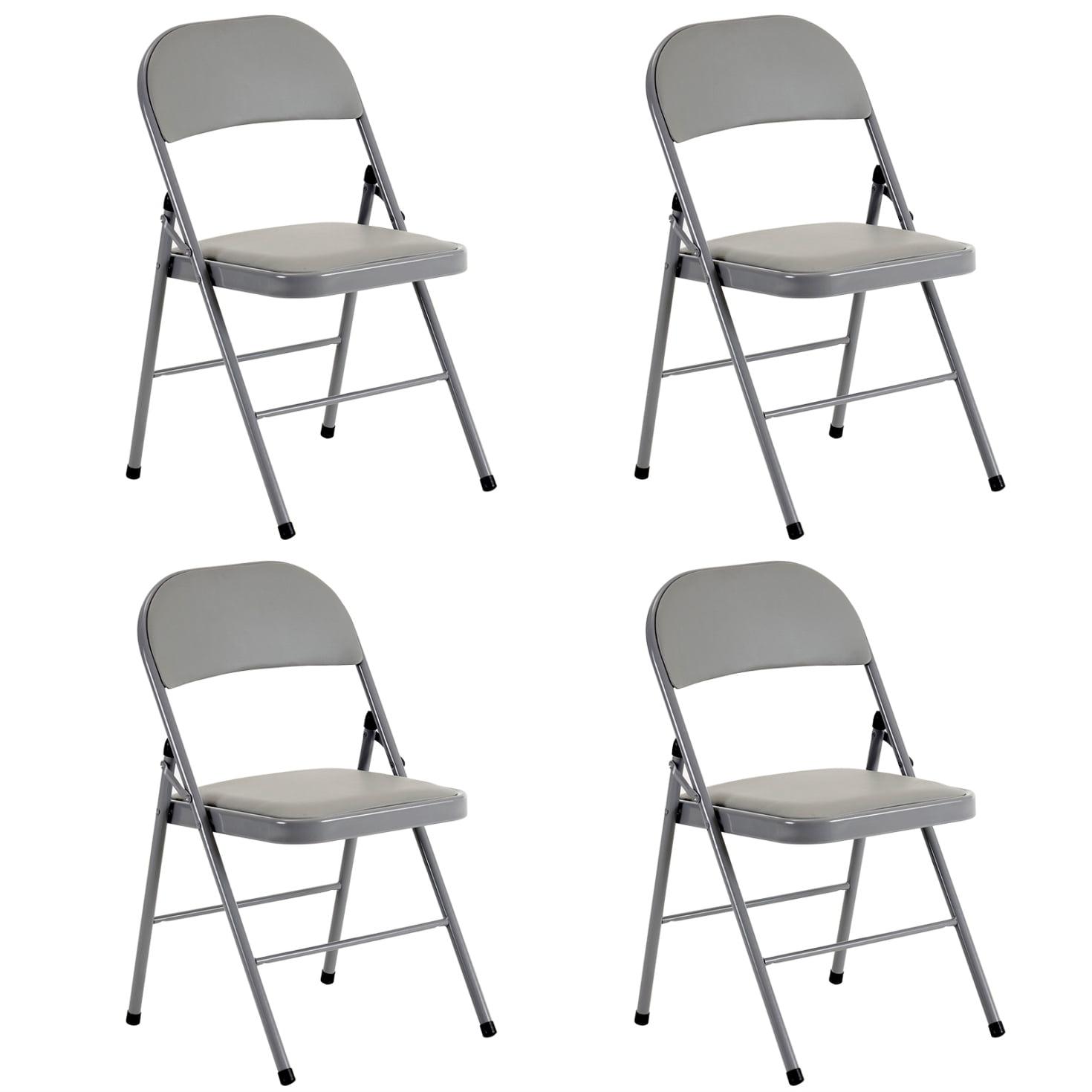 Gray Vinyl Padded Armless Folding Chairs with Metal Frame, Set of 4