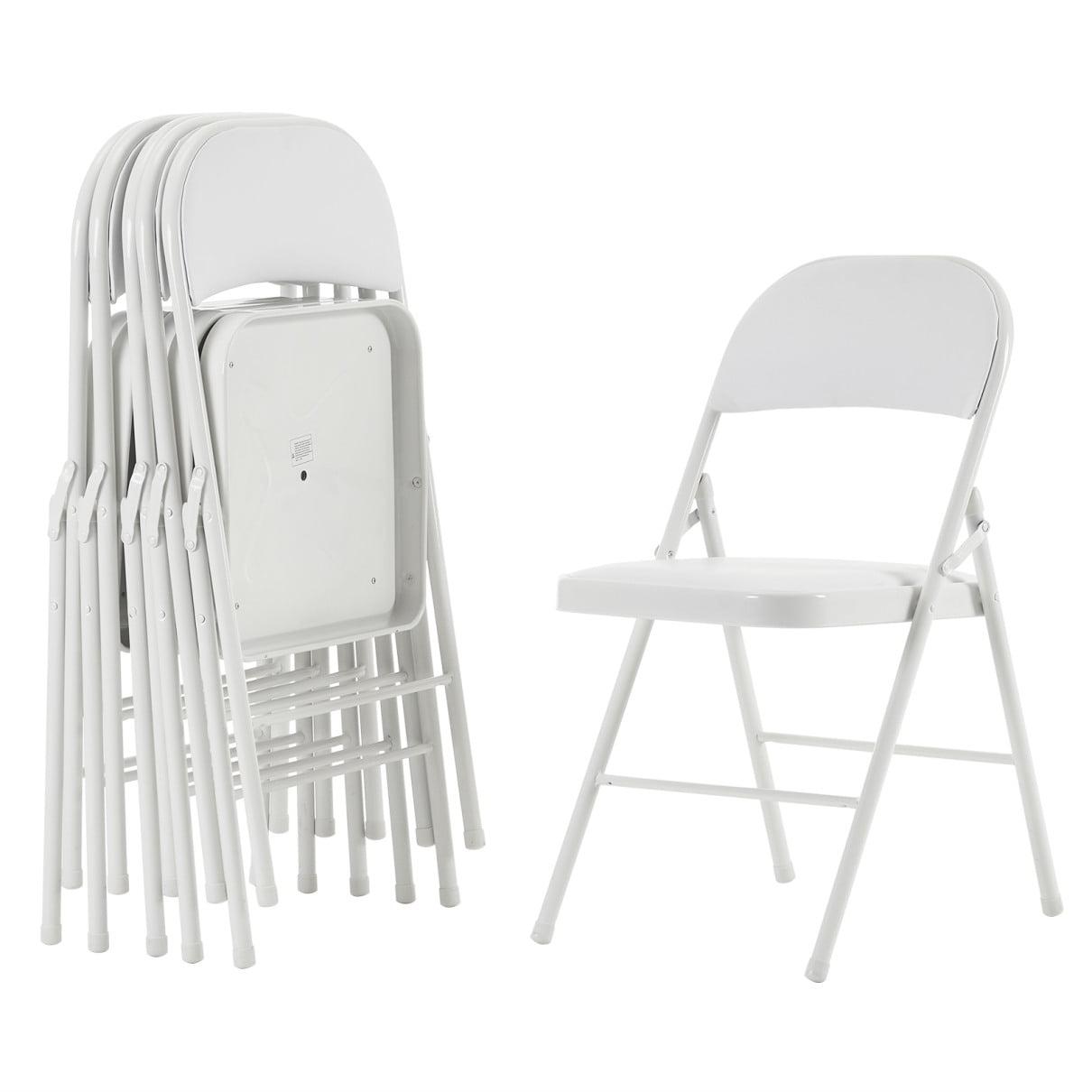 Folding Chairs with Padded Cushion and Back, 6pcs Potable Iron & PVC Durable Chairs for Indoor and Outdoor, School, Office and Garden Party, White