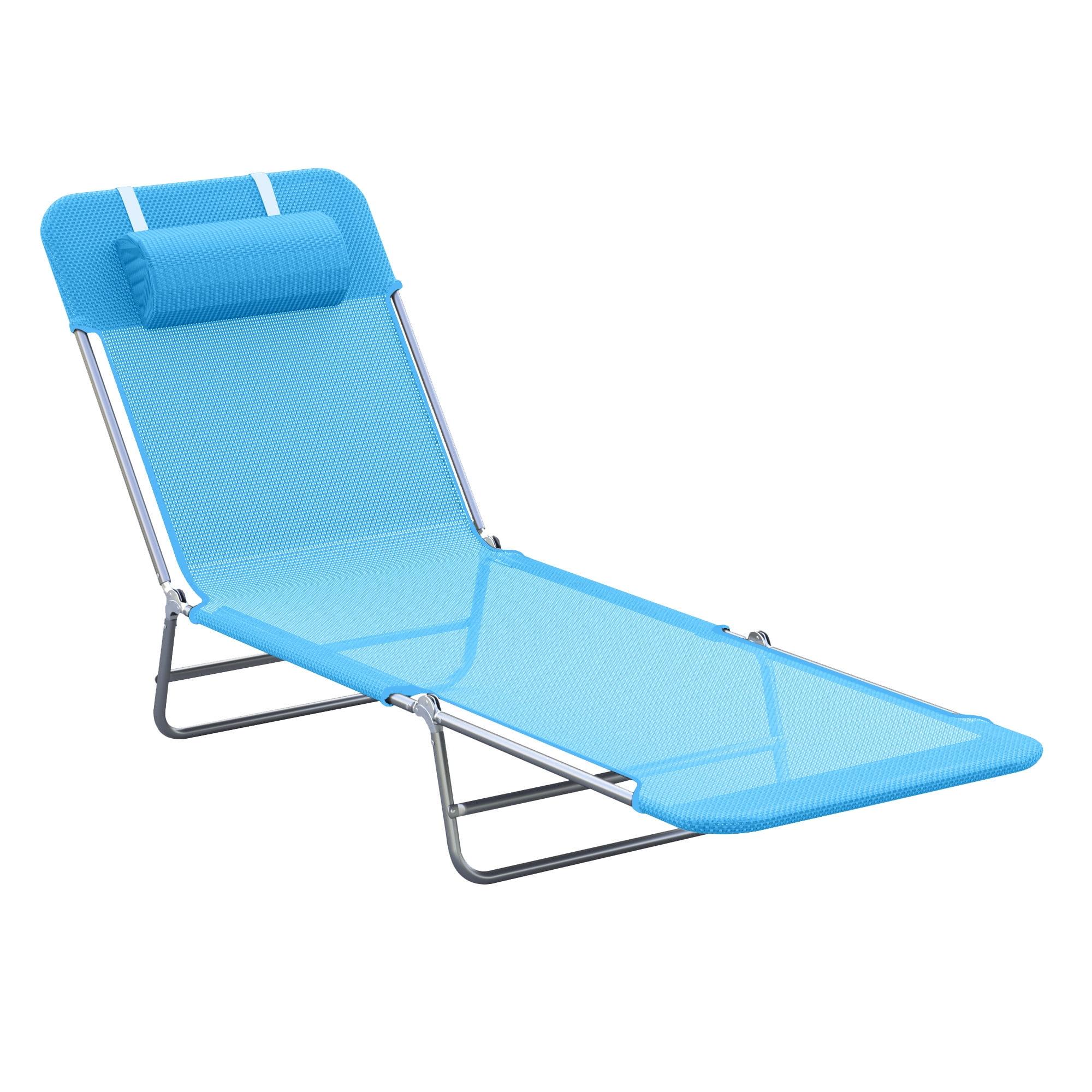 Blue Folding Steel Frame Outdoor Chaise Lounge with Pillow