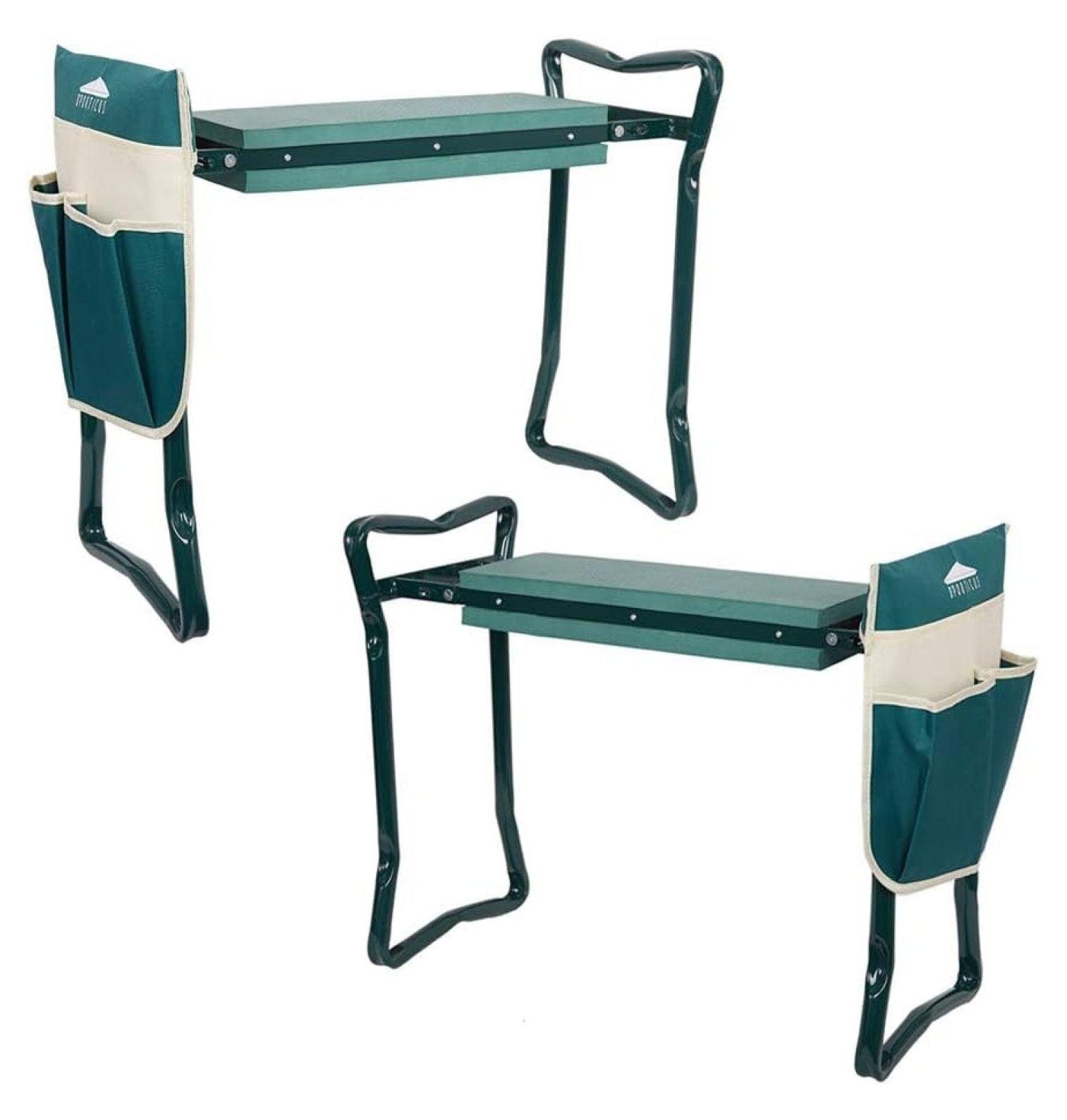 Folding Green Steel Garden Kneeler Seat with Tool Pouch