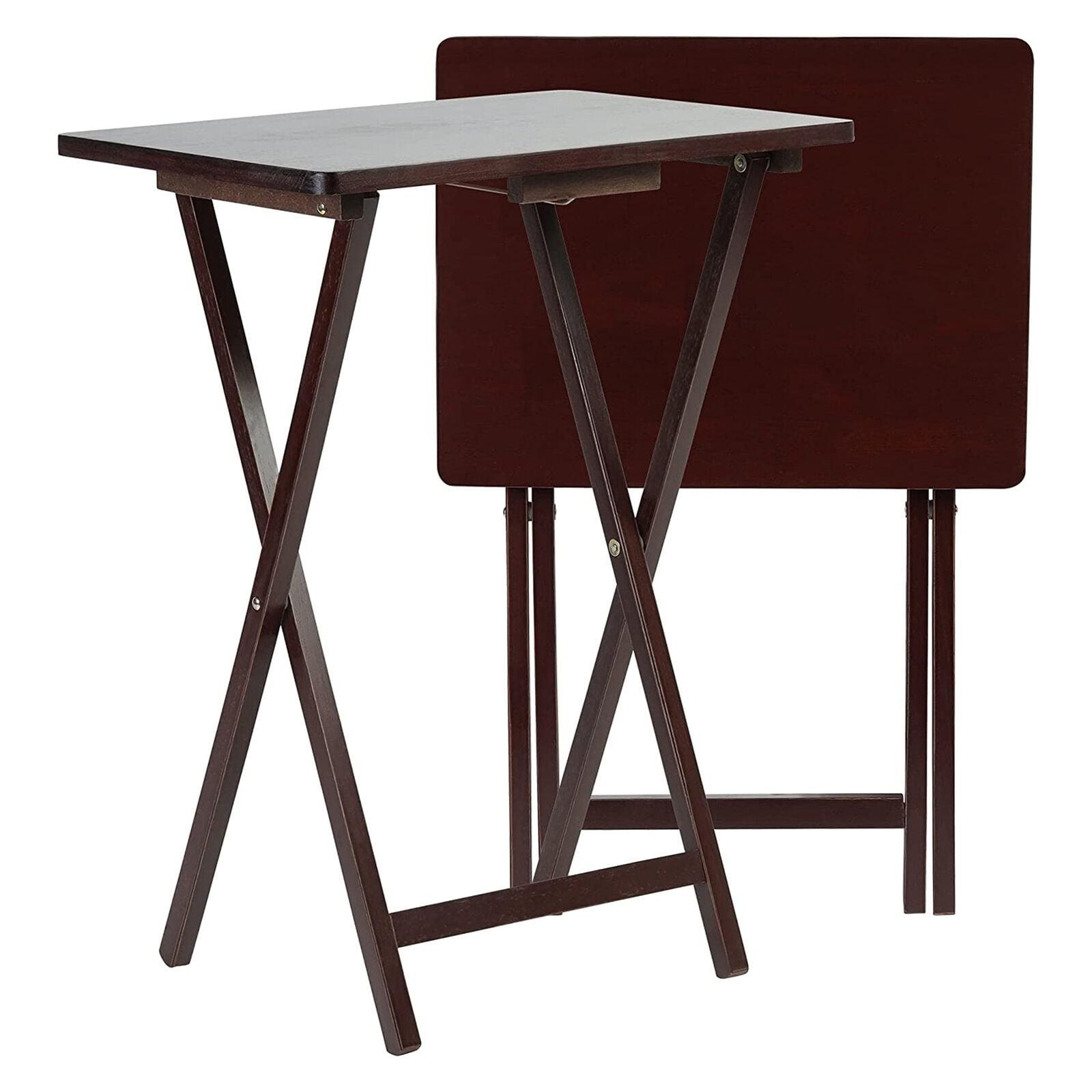 Espresso Brown Solid Wood Folding TV Tray Table Set