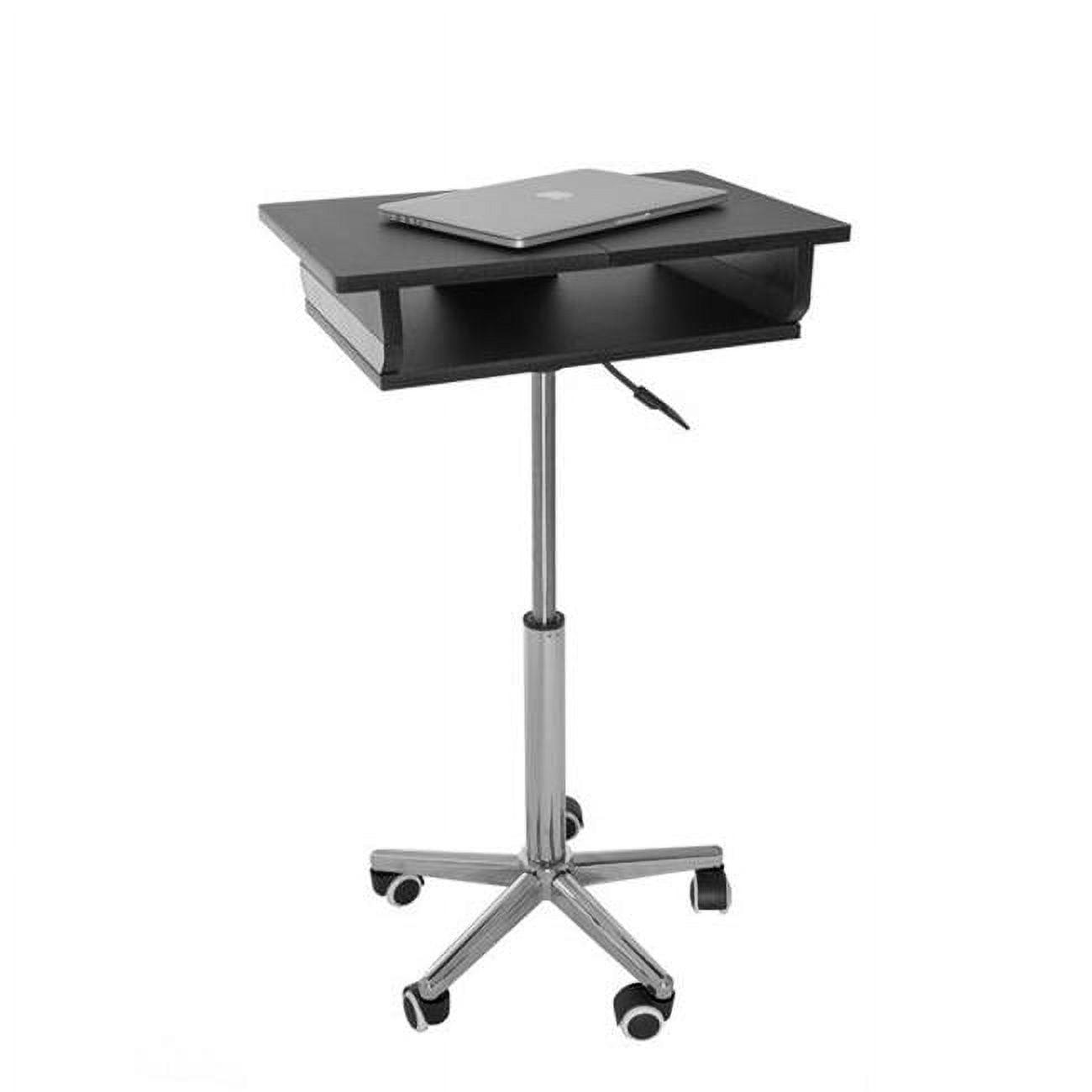 Adjustable Height Black Foldable Laptop Cart with Wood Panels