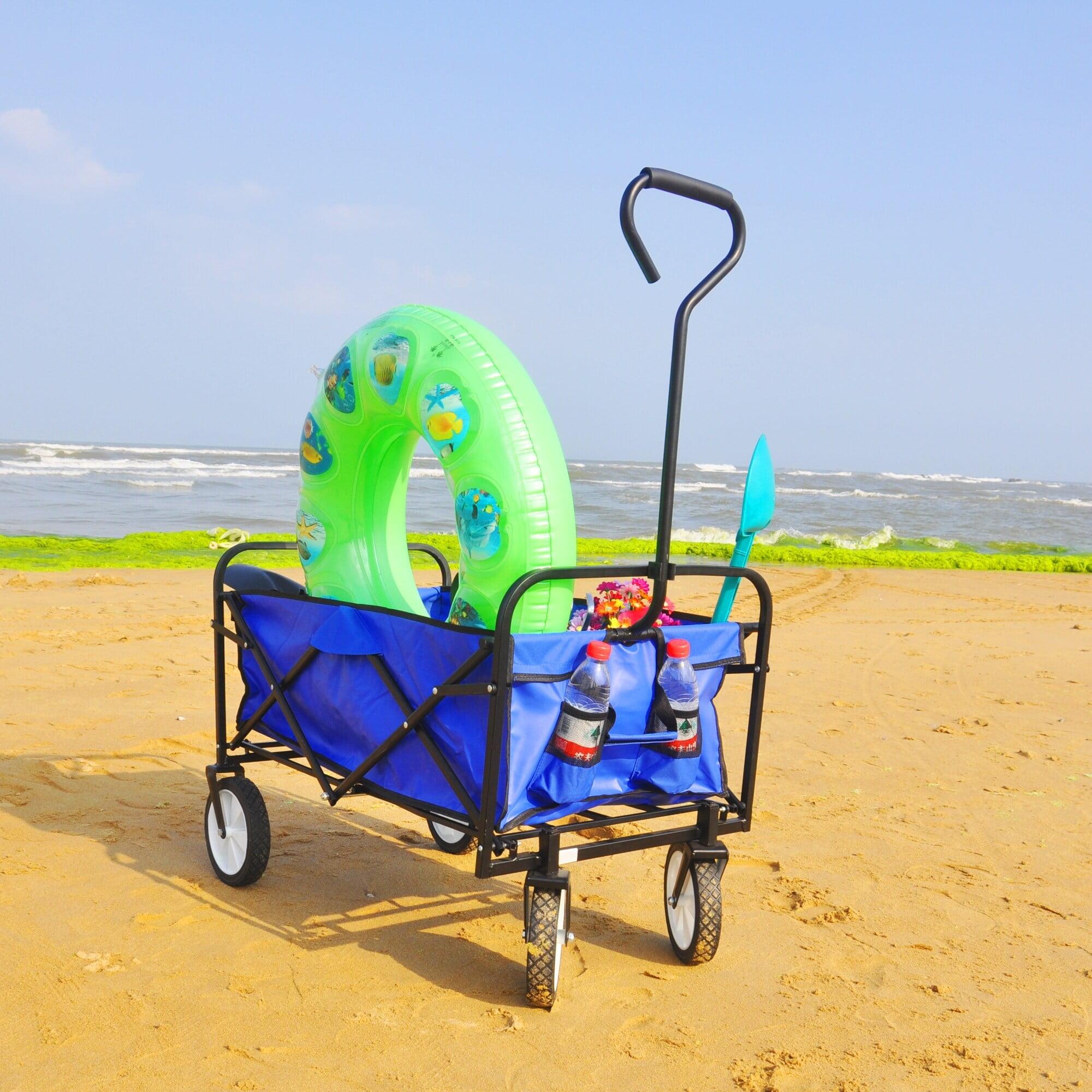 Folding Wagon Cart Collapsible Utility Camping Grocery Canvas Portable - 40.5"L X 21.26"D X 46.46"H Blue