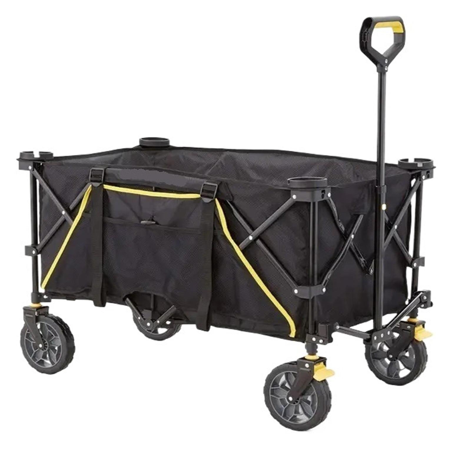 Black Steel Frame Collapsible Utility Wagon with Polyester Deck