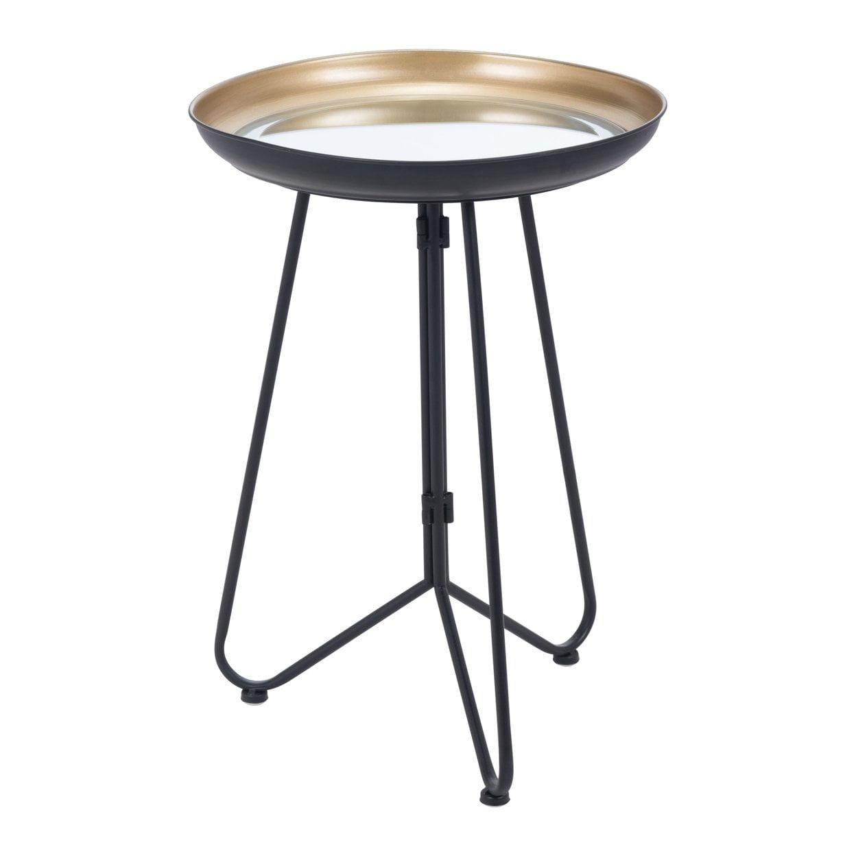 Sleek Modern Metal & Glass Tray Top Accent Table in Black/Gold