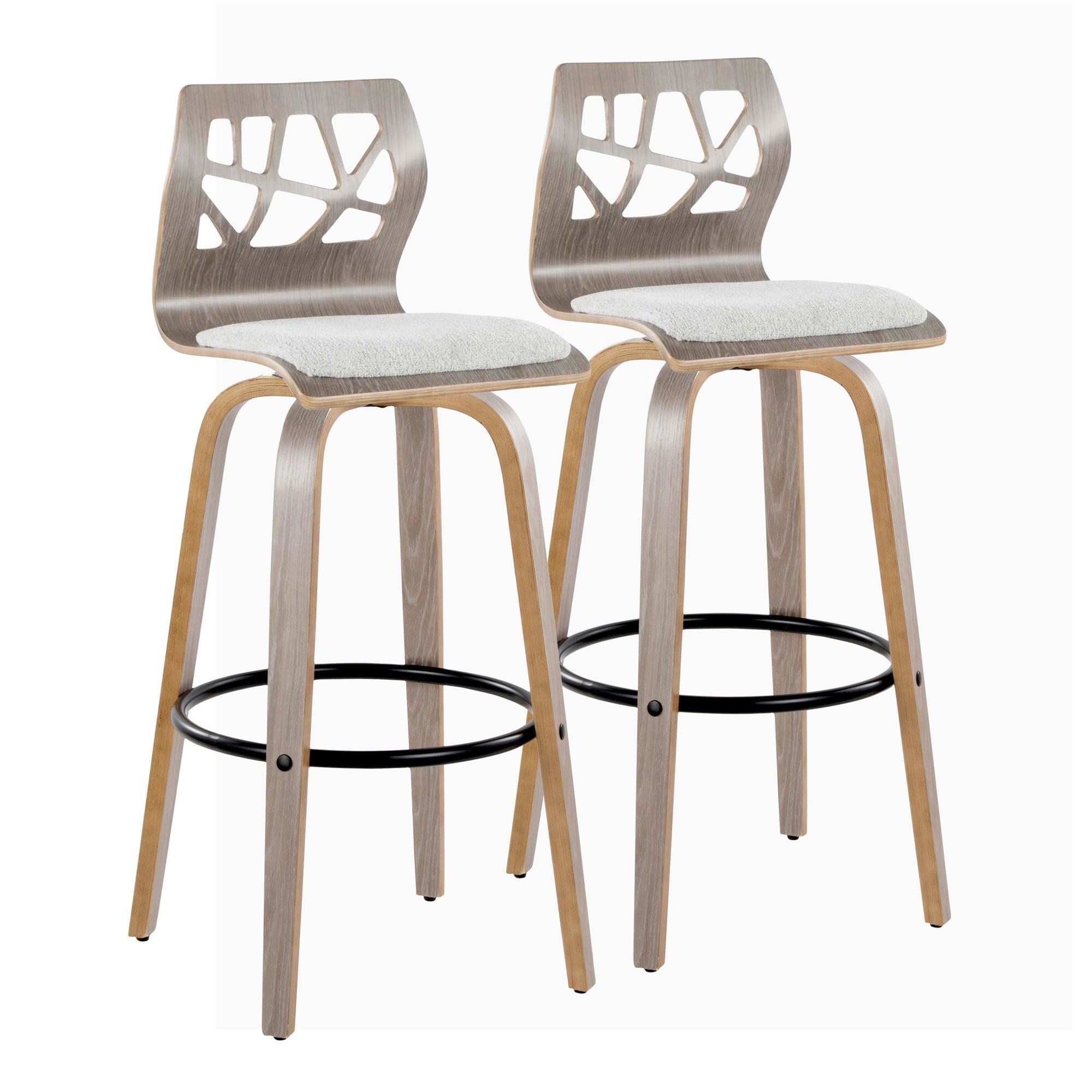 Gray Wood and Metal Swivel Barstool Set with Cut-Out Backrest