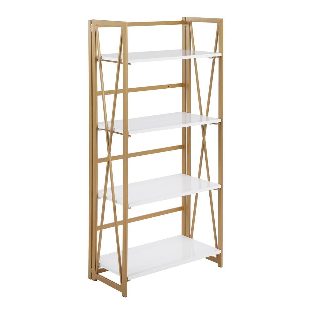 Gold Metal and White Wood Contemporary Bookcase