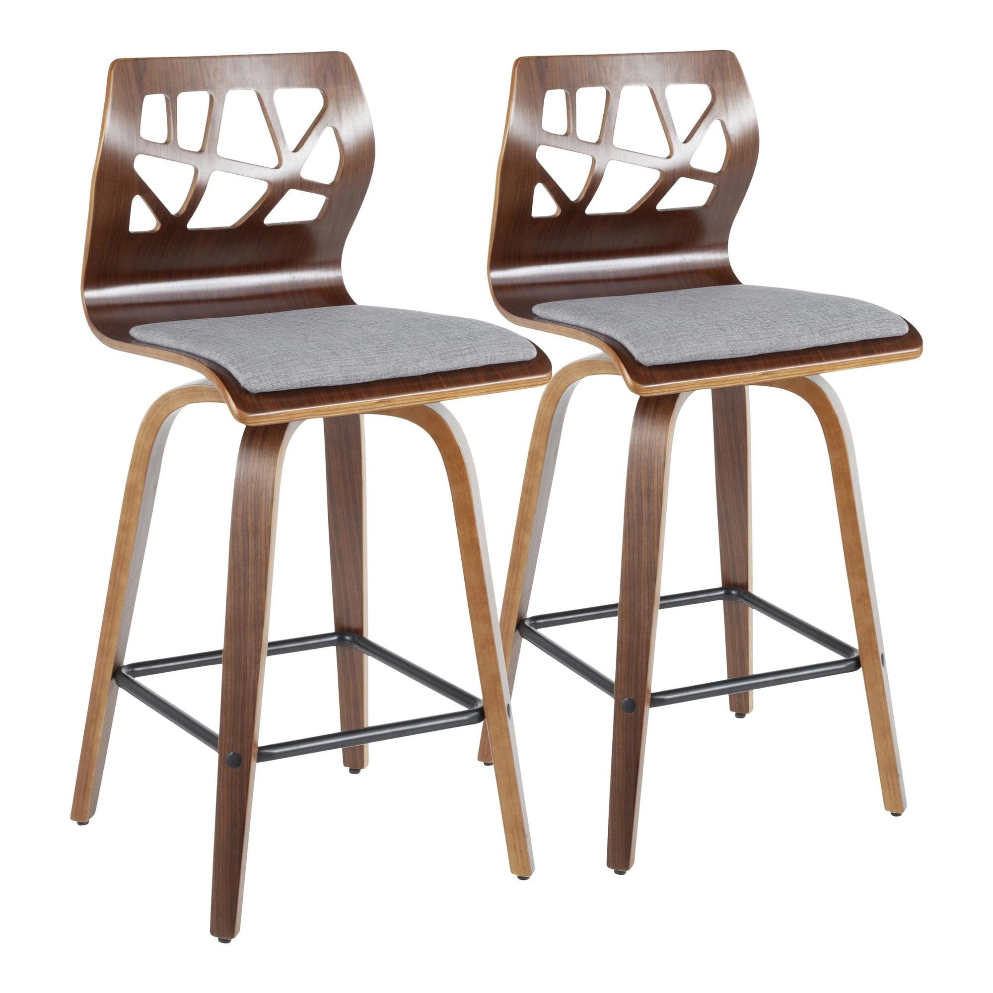 Folia Mid-Century Modern Counter Stools in Walnut with Upholstered Seat (Set of 2)