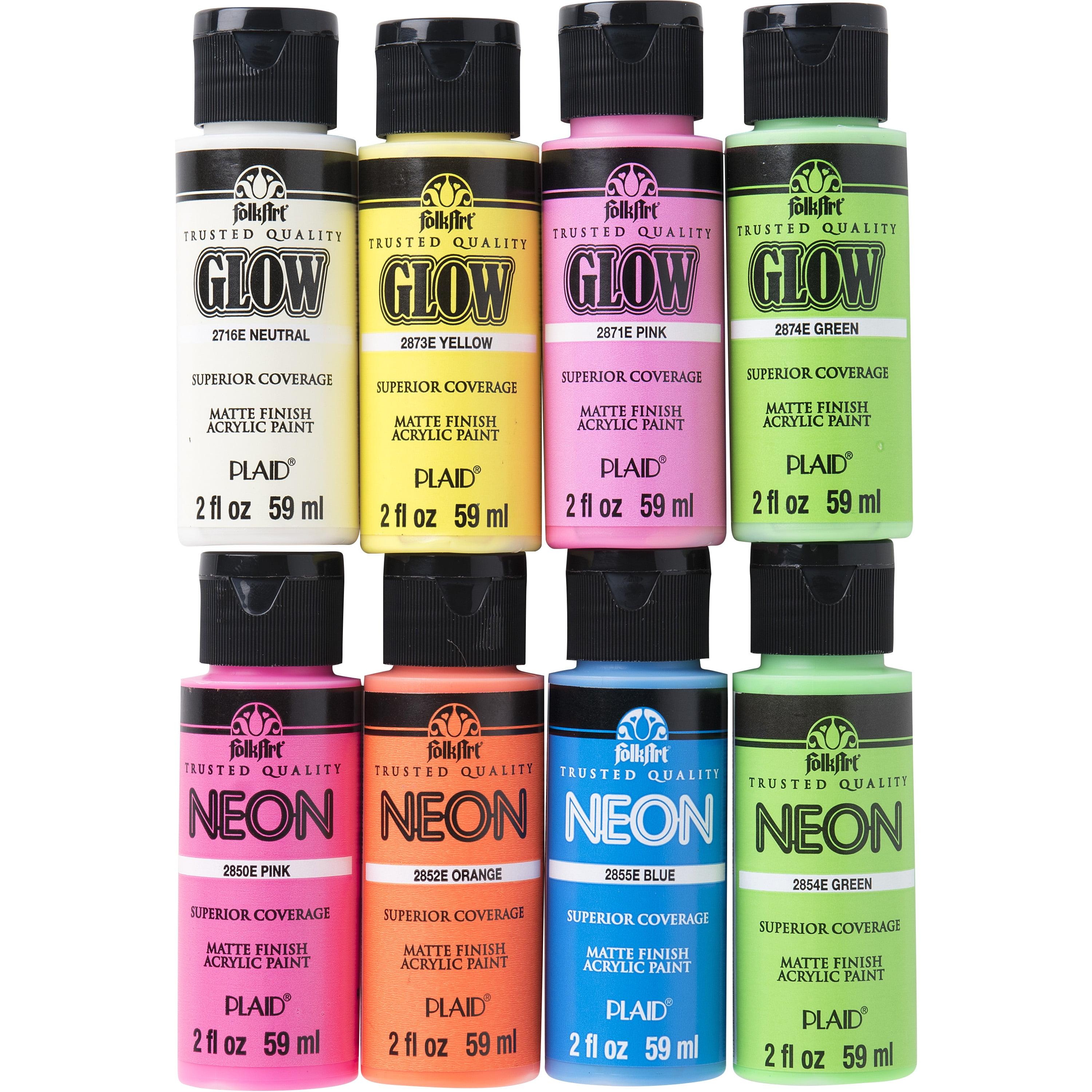 Fa Neon Glw In Drk 8Pc Set 20Z: Multicolored Acrylic Paint & Primer, Interior Use, 24 Sq Ft Coverage, Fast Drying