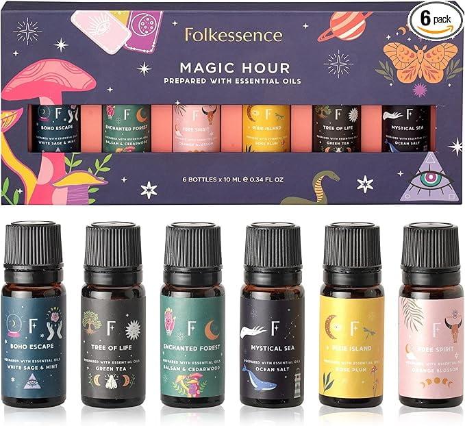 Folkulture Essential Oil Set | Essential Oils for Diffusers for Home - Set of 6 Diffuser Oils Scents for Home, Oil Diffuser Essential Oils Organic, Fragrance Oils - White Sage, Balsam Cedarwood