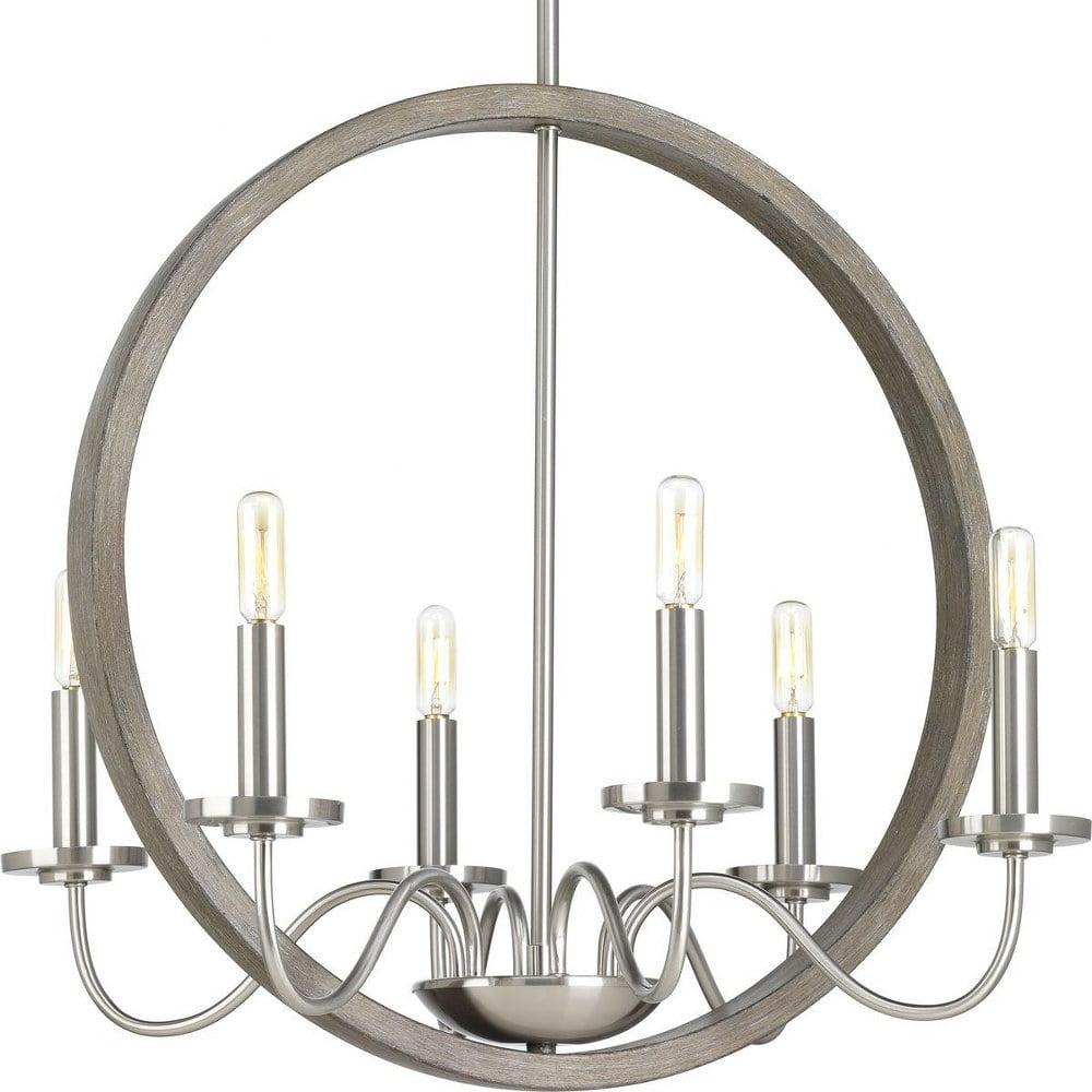 Progress Lighting Fontayne 6-Light Chandelier, Brushed Nickel, Candelabra Lights, Steel Material, Dry Rated.