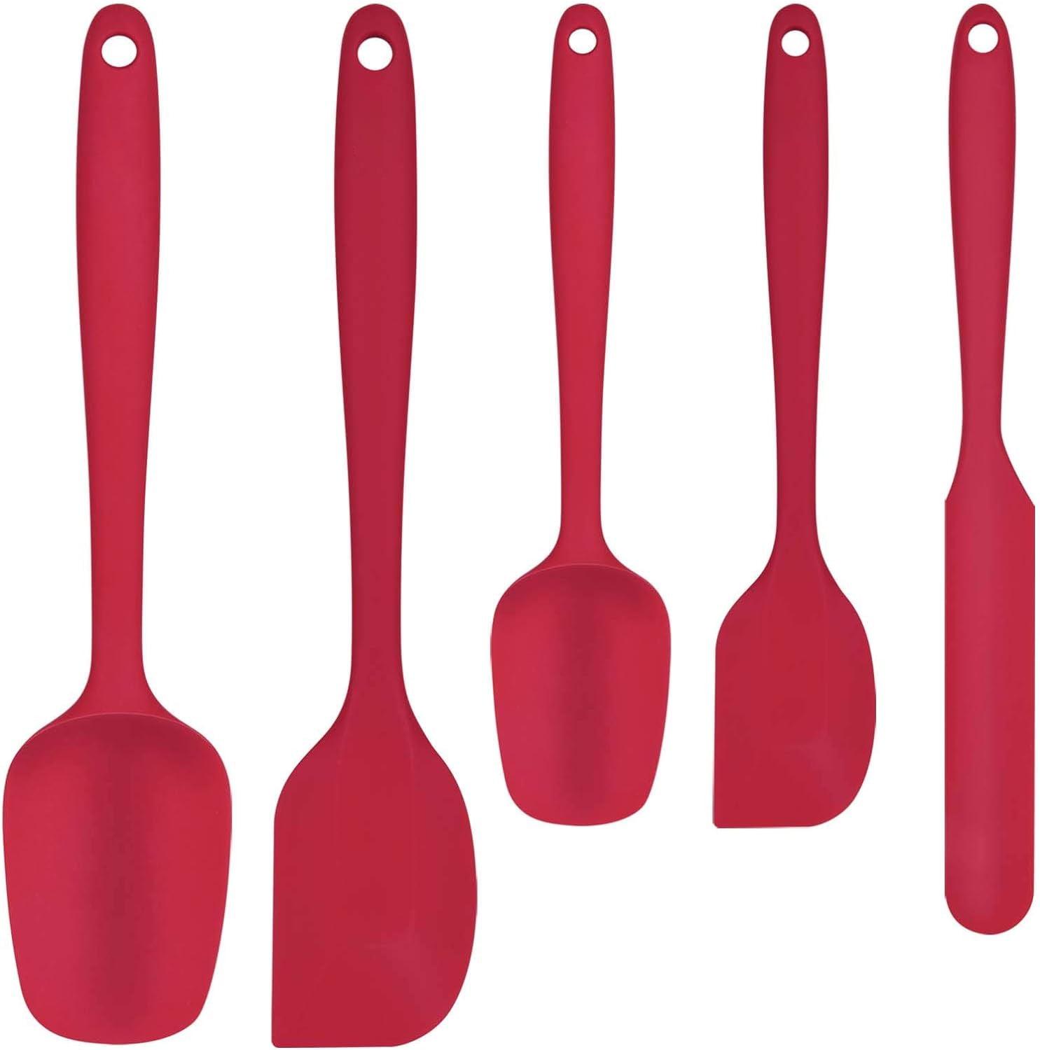 Food Grade Silicone Rubber Spatula Set for Baking, 5 Pcs  BPA-Free Cooking, and Mixing High Heat Resistant Non Stick Dishwasher- Red