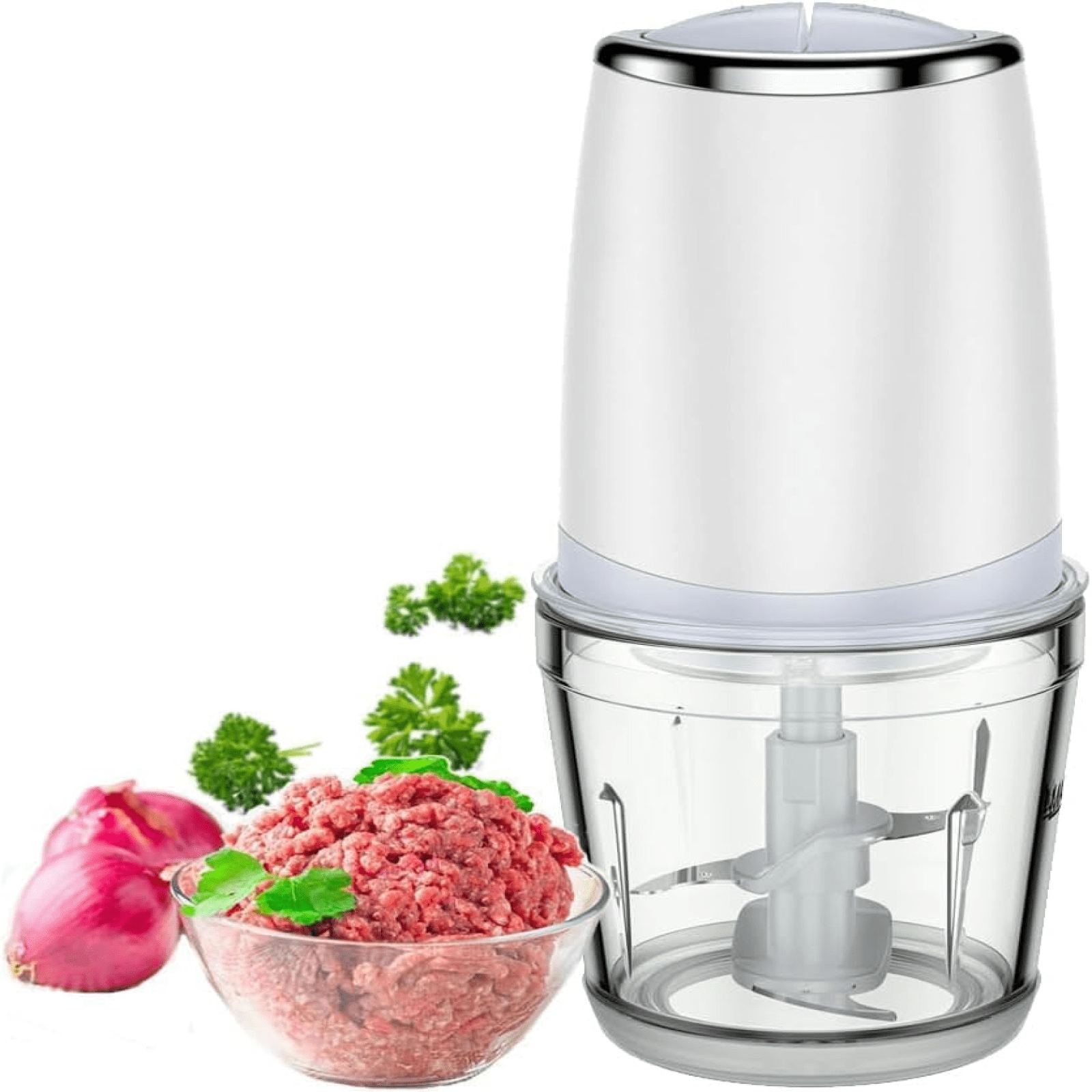 300W White Mini Food Processor with Glass Bowl and 2 Speeds