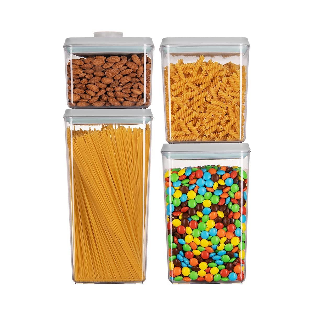 Food Storage Containers, 4 packs Airtight Clear Plastic Kitchen Canisters with One Button Pop Up Lids for Food Storage, Cereal, Candies, Cookies, Coffee, Nuts, Sugar etc.