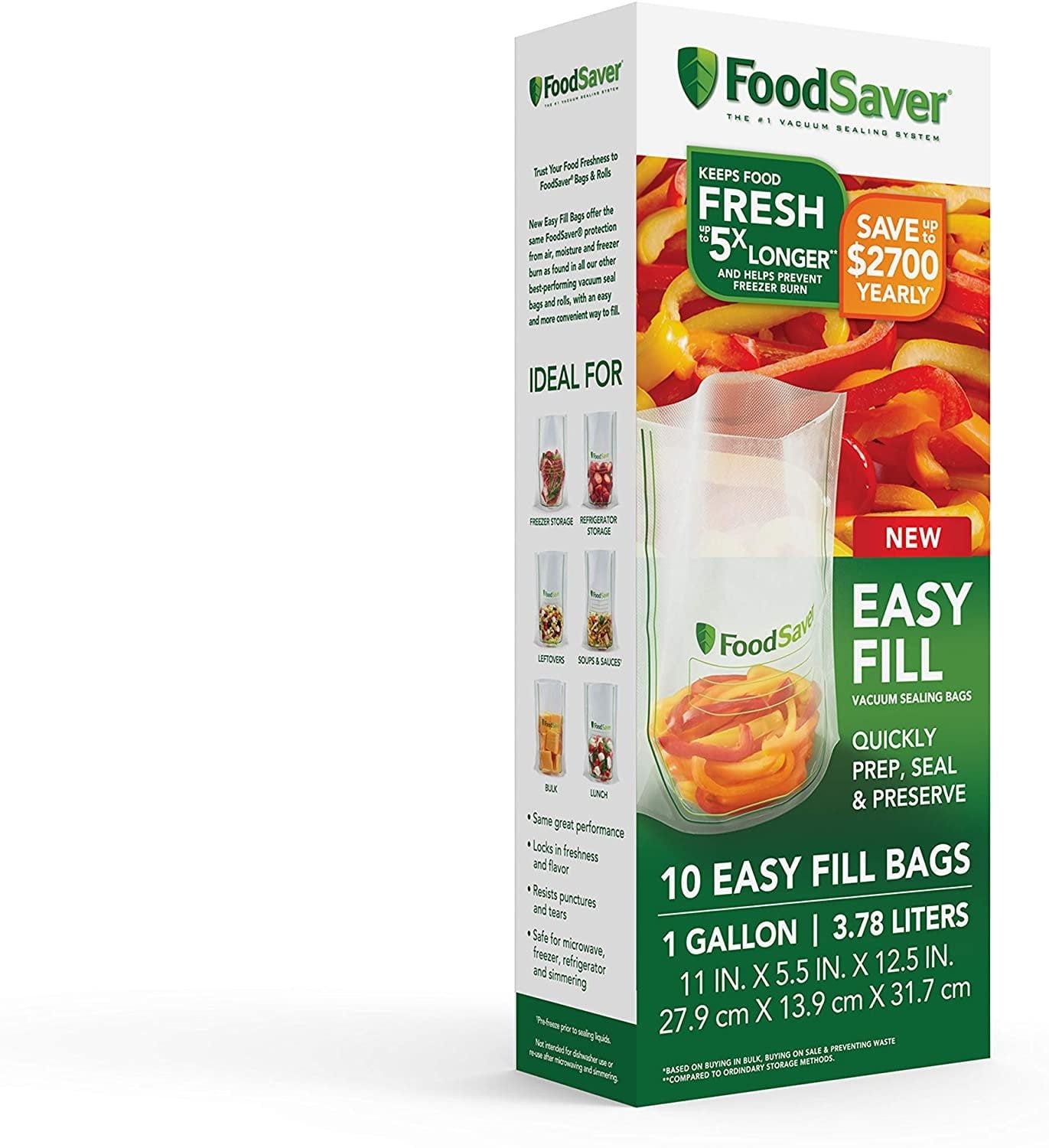 Clear 1-Gallon Easy Fill Vacuum Sealer Bags, Commercial Grade