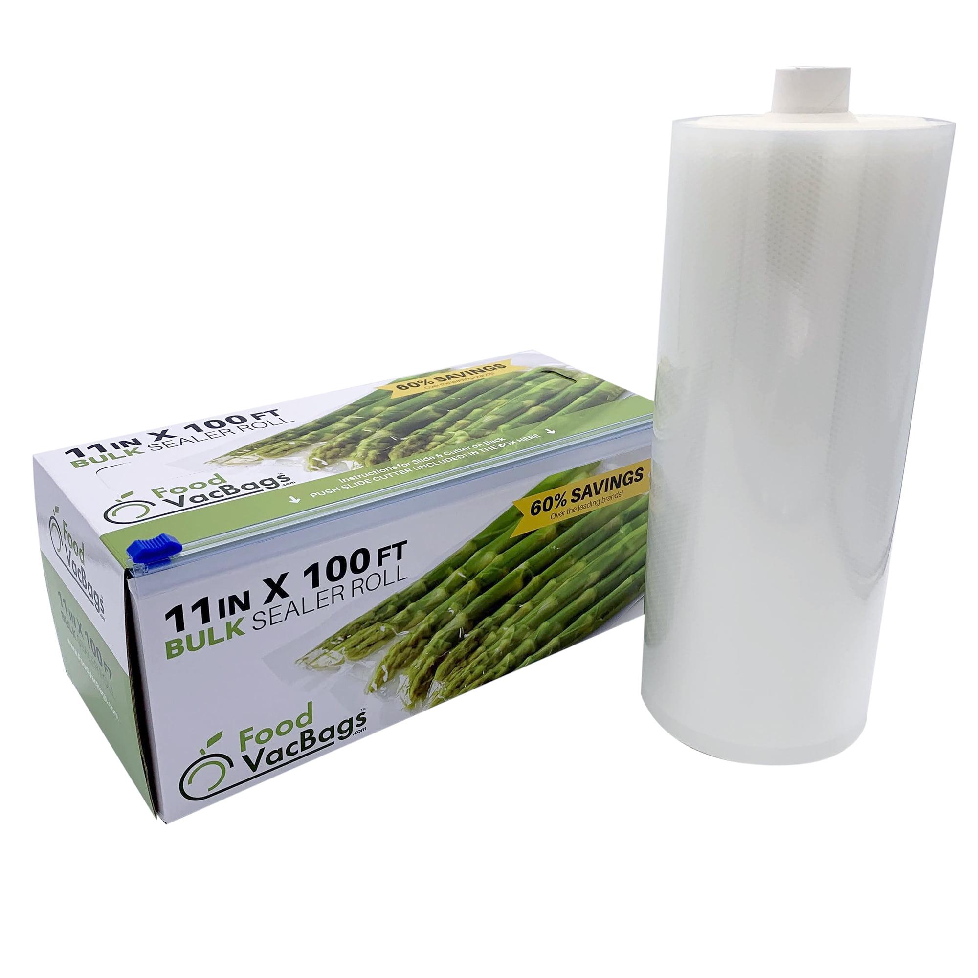 FoodVacBags 11" x 100' Bulk Vacuum Seal Roll - Convenient Dispenser Box with Cutter - Custom Size, Commercial Grade Food Saver Bag Roll - Food Storage, Seal a Meal in Food Sealer Bags