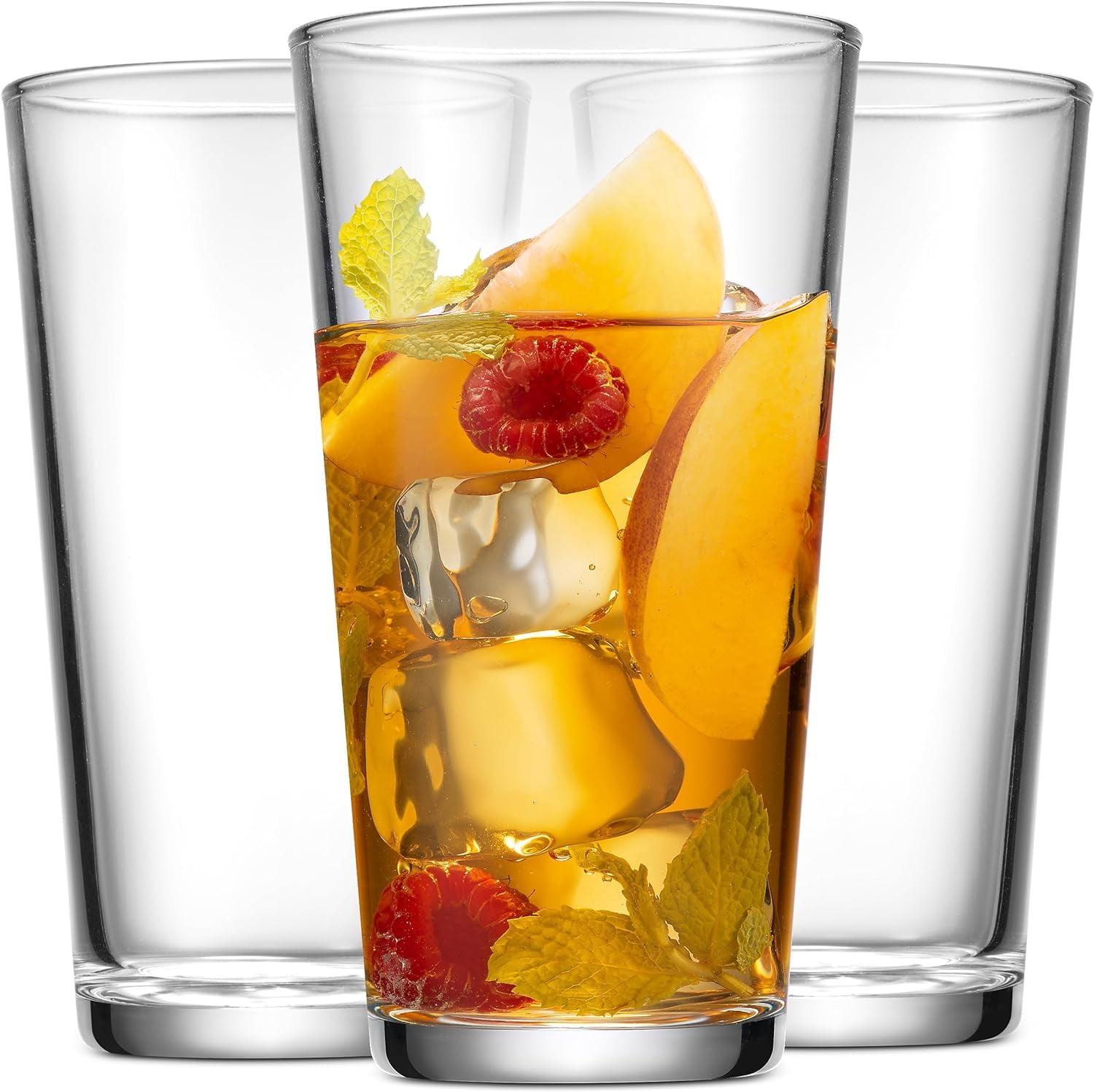 Classic Clear Glass Highball Drinking Cups, 16 Oz, Set of 10