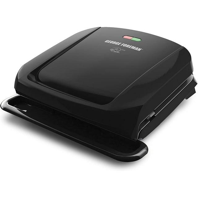 George Foreman 4-Serving Removable Plate Electric Grill and Panini Press, George Tough Non-Stick Coating, Drip Tray Catches Grease, Black