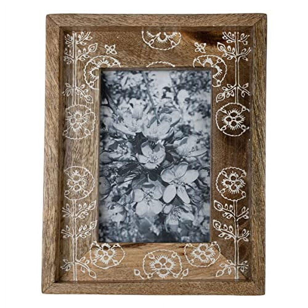 Classic White Floral Mango Wood 4x6 Photo Frame