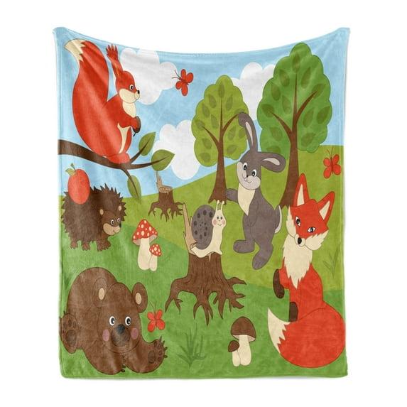 Ambesonne Ambesonne Forest Friends Fleece Throw Blanket Woodland Fauna Multicolor