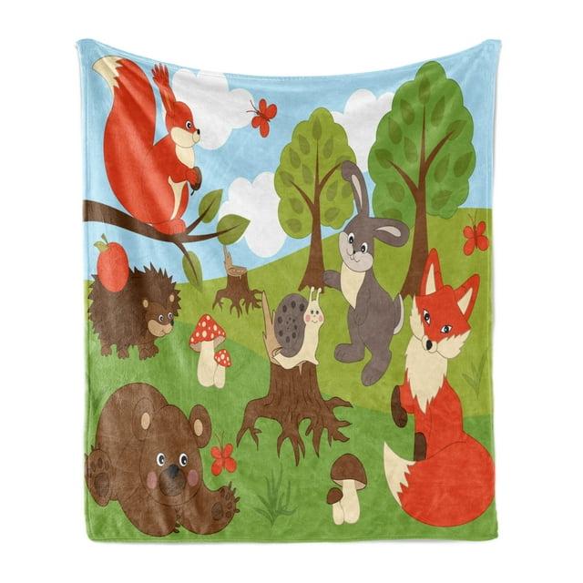 Ambesonne Ambesonne Forest Friends Fleece Throw Blanket Woodland Fauna Multicolor