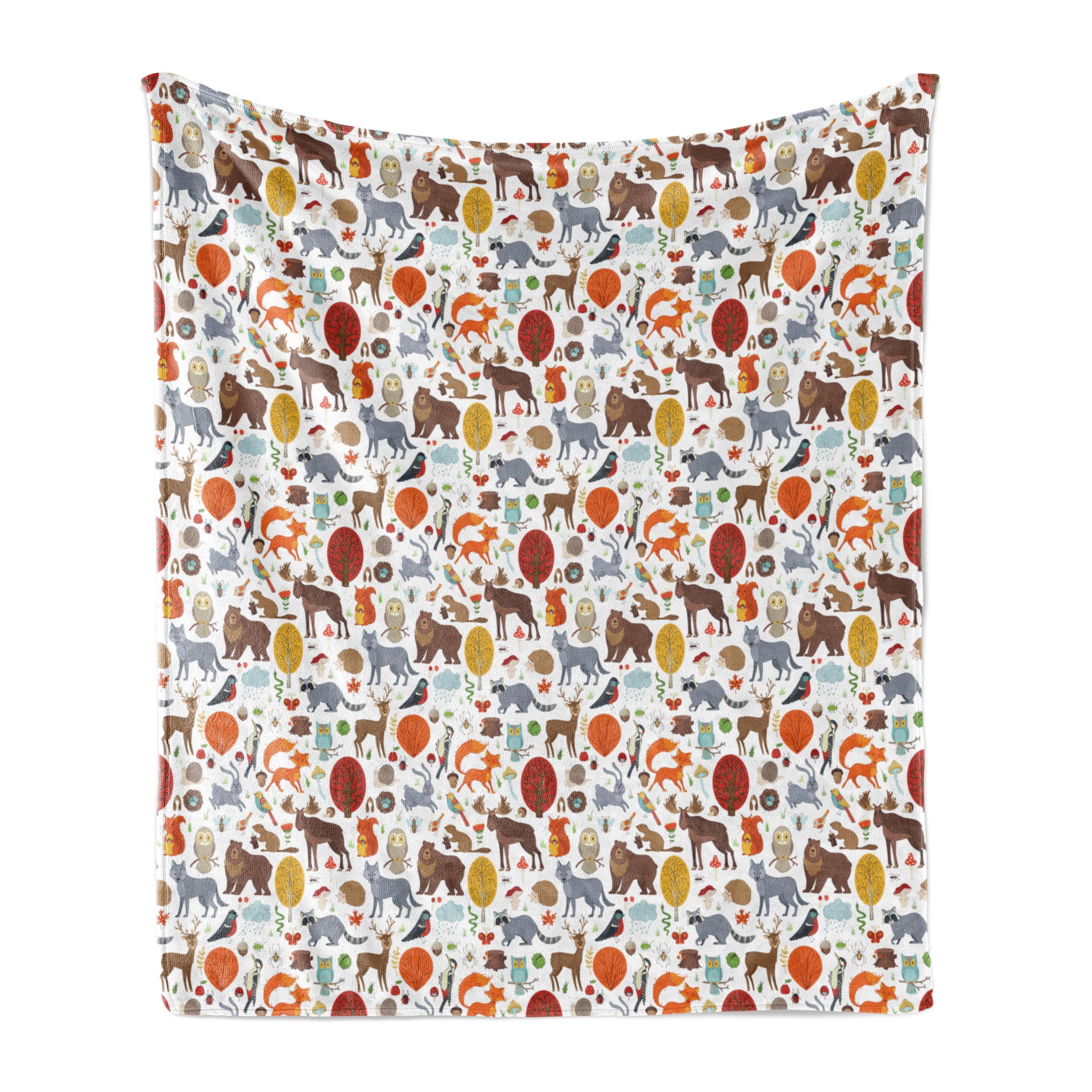 Ambesonne Forest Fleece Throw Blanket Woodland Animals Multicolor