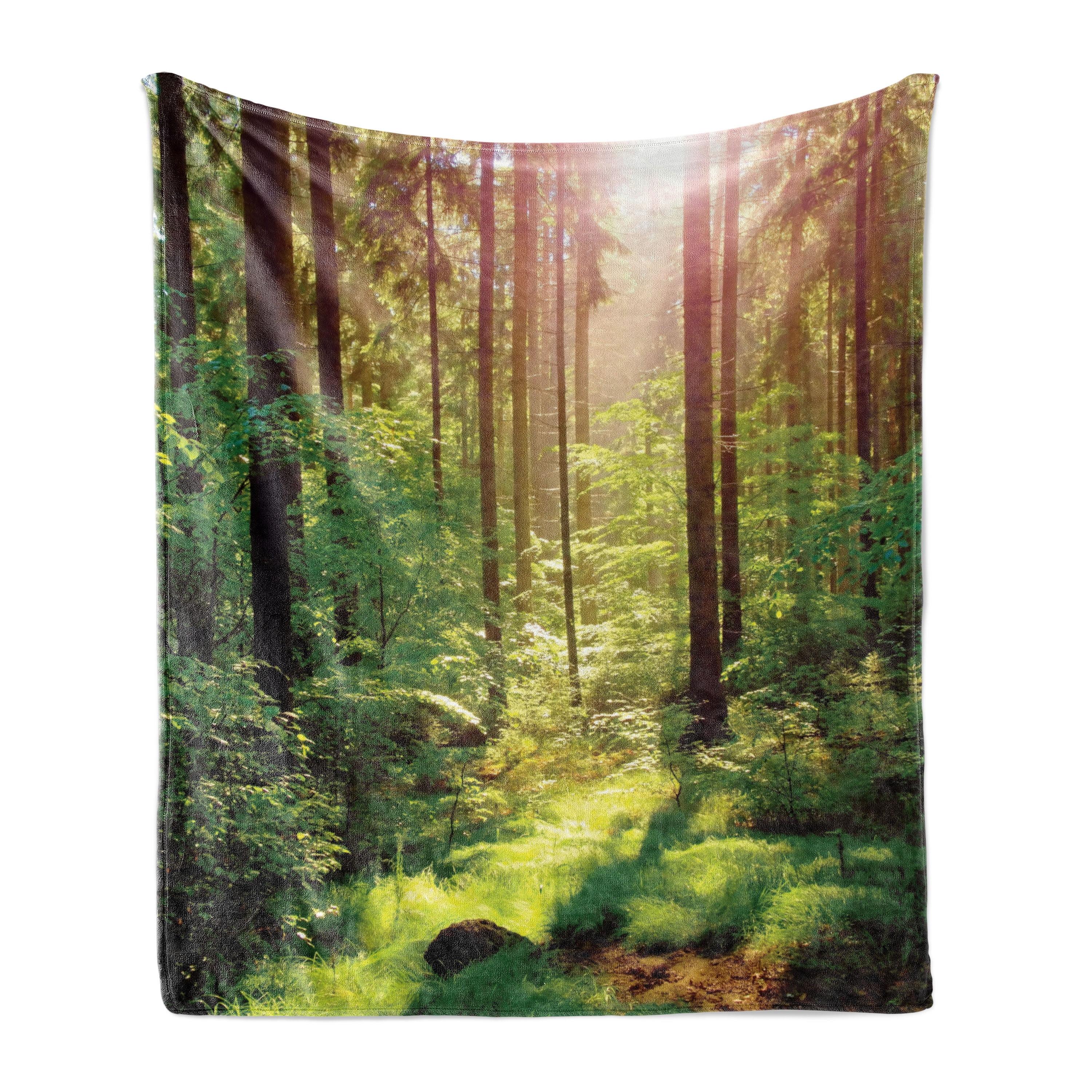 Forest Green and Brown Fleece Throw Blanket, 50" x 60"