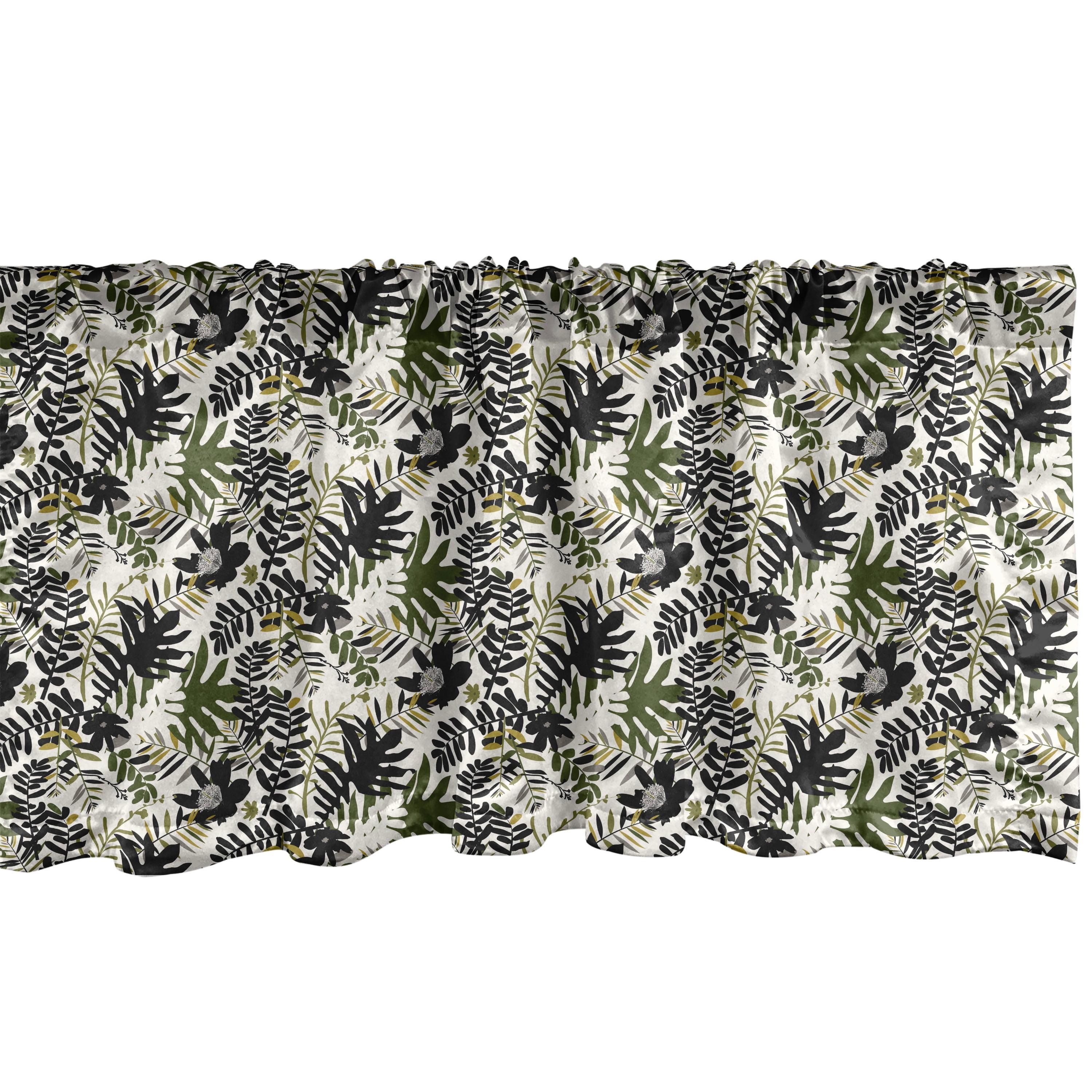 Ambesonne Forest Valance Pack of 2 Exotic Fern and Palm Leaves  Charcoal Grey Army Green