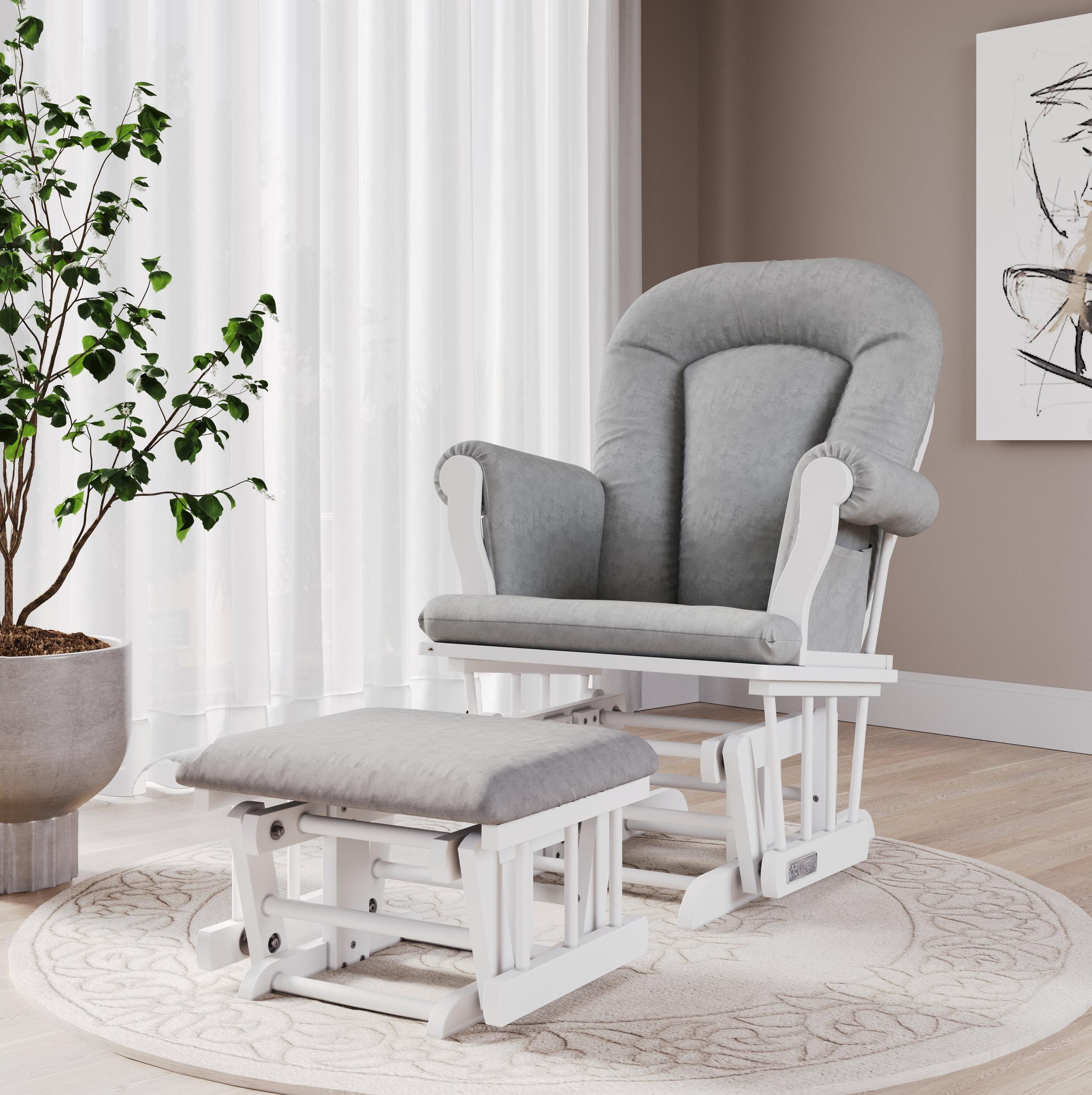 Matte White and Light Gray Glider with Ottoman Set