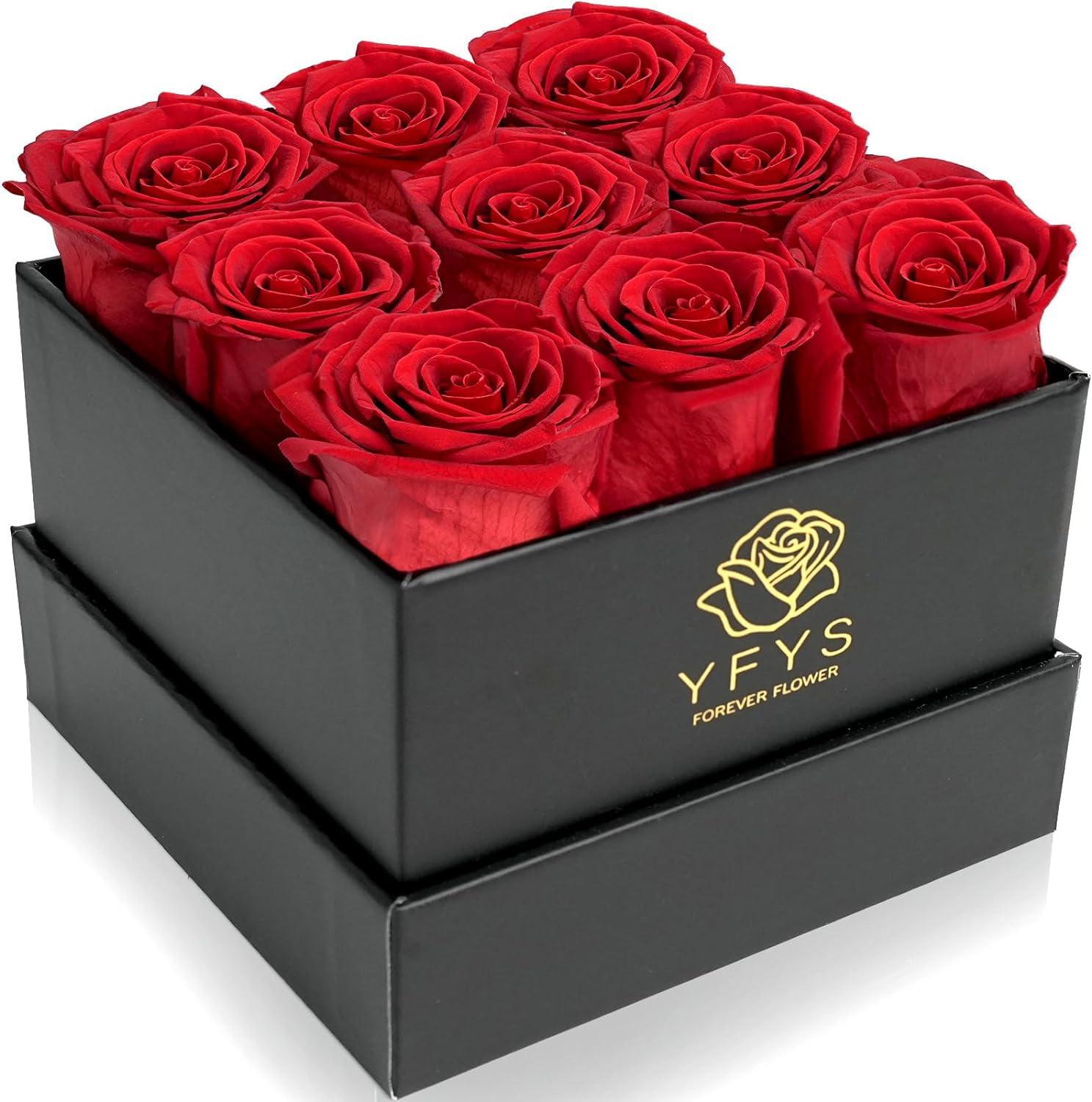 Forever Rose Flowers for Delivery Prime - 9pcs Preserved Fresh Roses, Genuine Roses That Last for Years, for Birthday Gifts for Women, Valentines Day, and Mother's Day