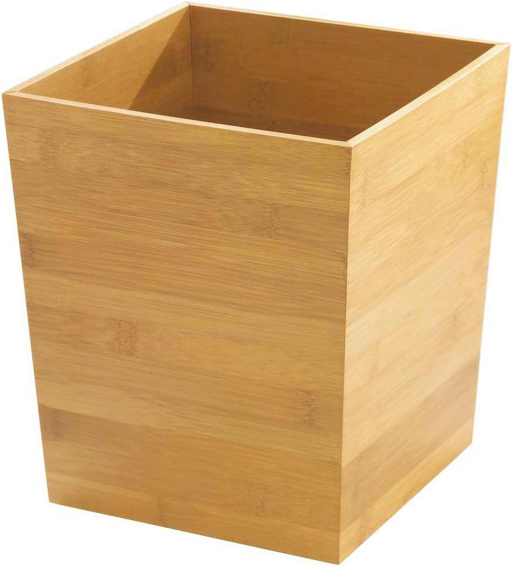 Natural Bamboo Veneer Bathroom Wastebasket Trash Can