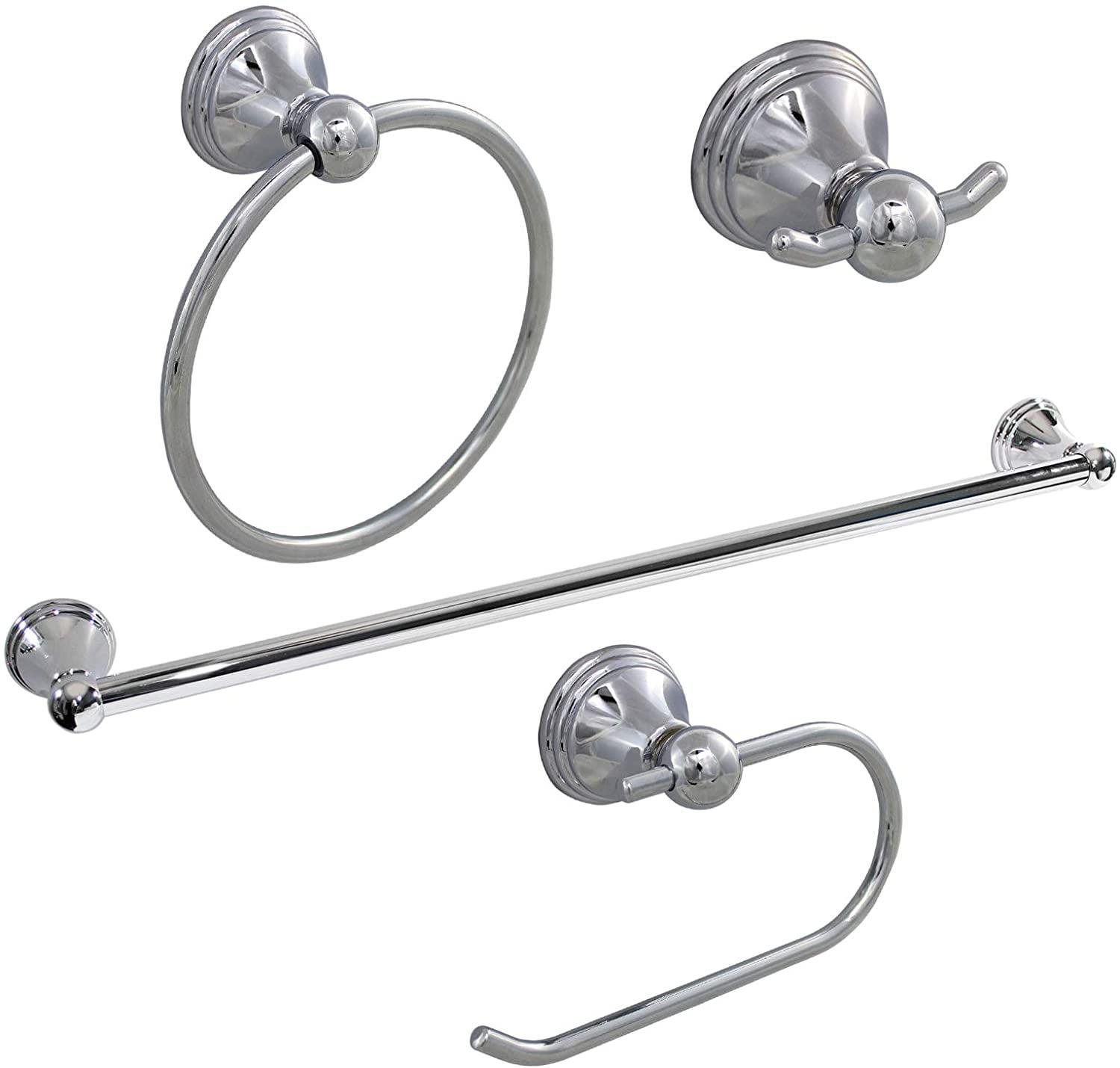 Polished Chrome 4-Piece Bathroom Accessories Set with Towel Bar