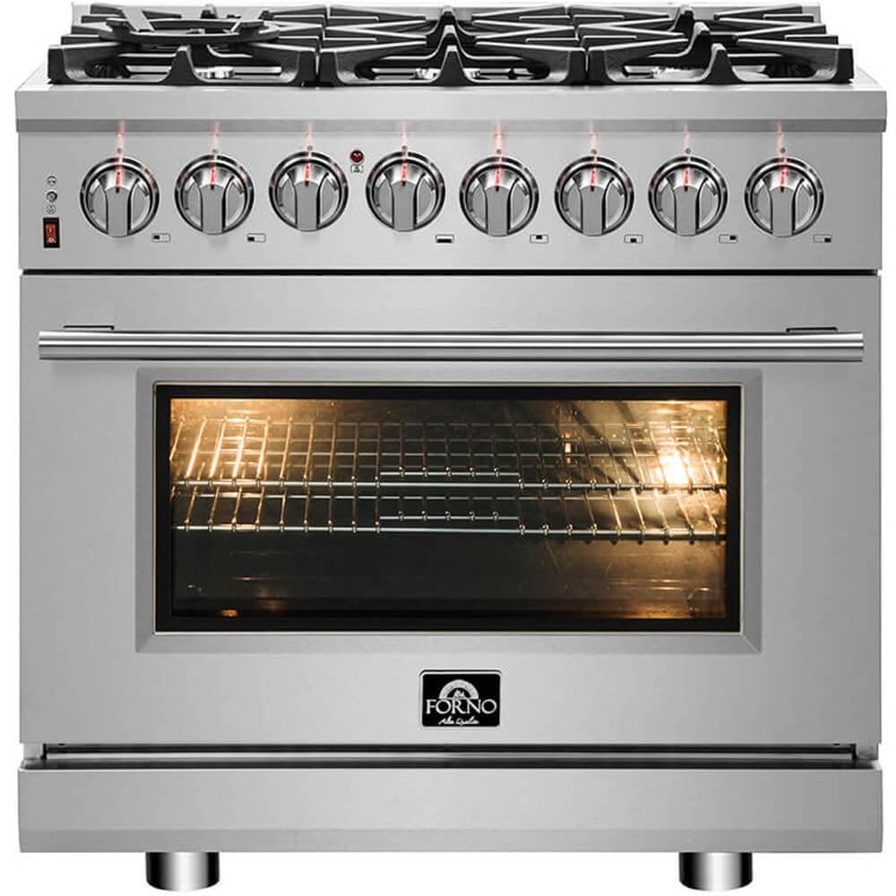 Massimo 36-inch Dual Fuel Range, 6 Burners, 5.36 cu.ft. True Convection Oven, Air Fryer & Griddle