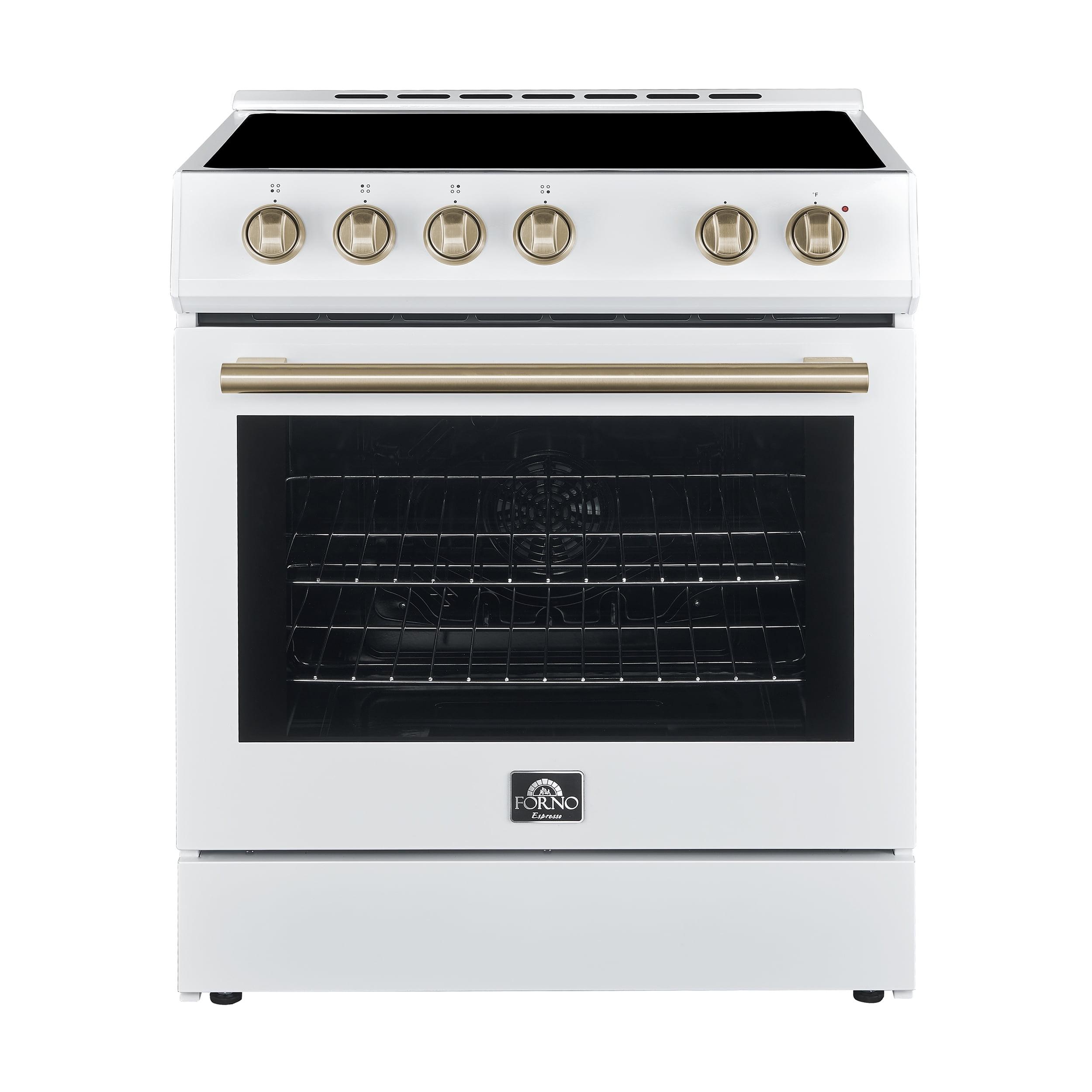 Forno Leonardo Espresso 30-inch Slide-In Electric Range in Stainless-Steel, Black or White, 4 Elements, 7,100 Watts, 5.0 cu.ft. Oven with Convection Fan FFSEL6012-30WHT