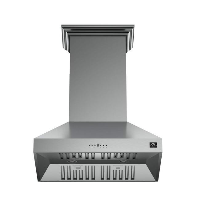 Forno Orvieto 36-inch Wall Mount Range Hood, 1200 CFM Double Motor, 4 Speed Control, All Stainless Steel