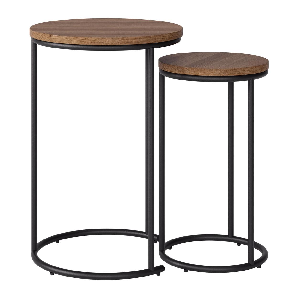 Fort Worth Natural Wood and Black Metal Round Nesting Side Tables