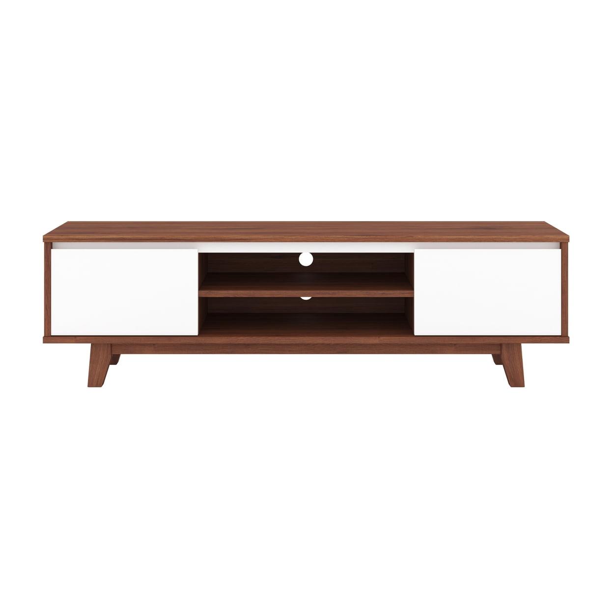 63" White and Brown Engineered Wood TV Stand with Cabinet