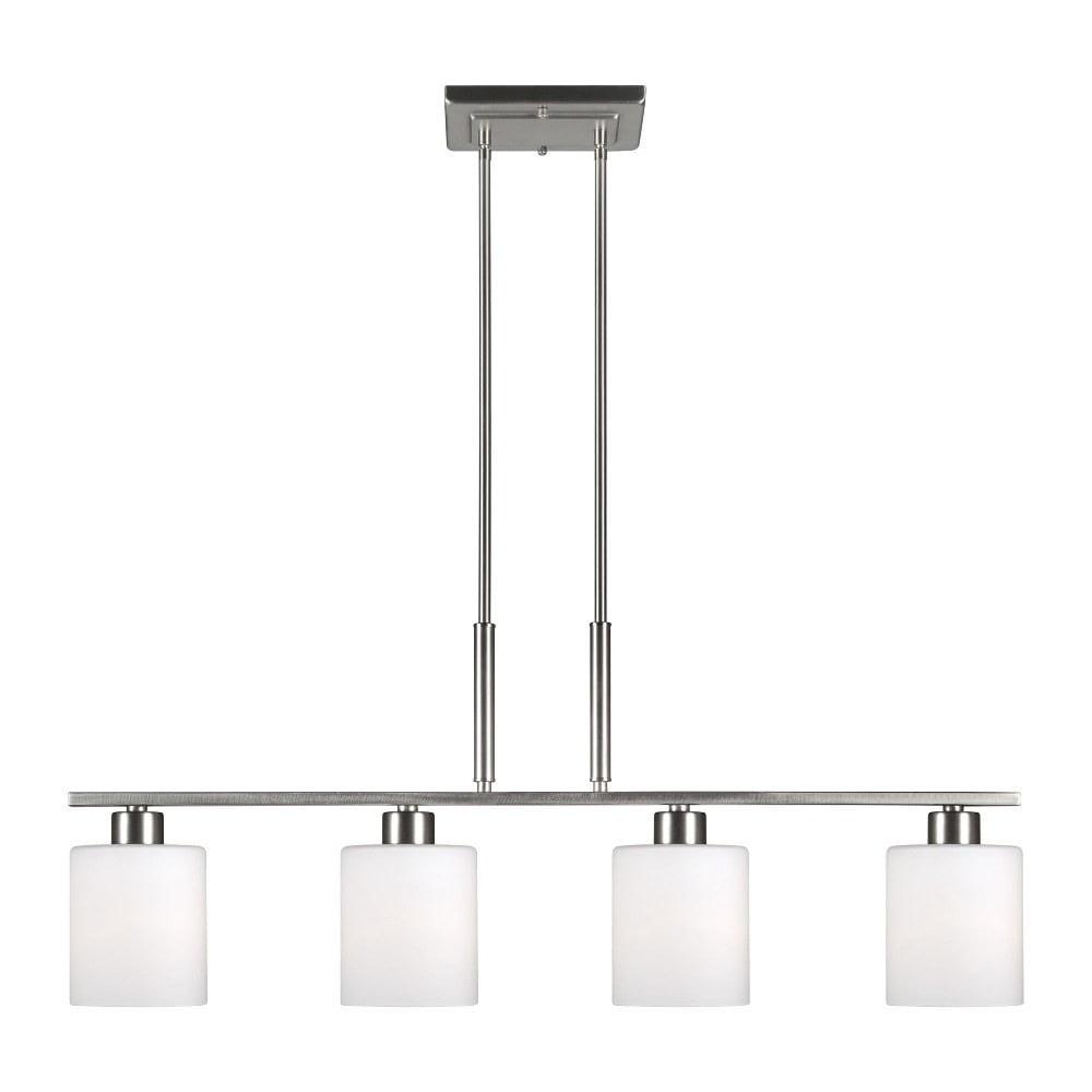 Brushed Nickel 4-Light Linear Pendant with Satin Opal Glass