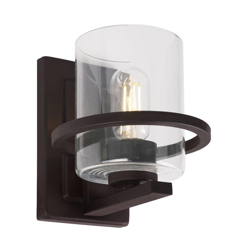 8-Inch Black Steel Cylinder Wall Sconce with Clear Glass Shade