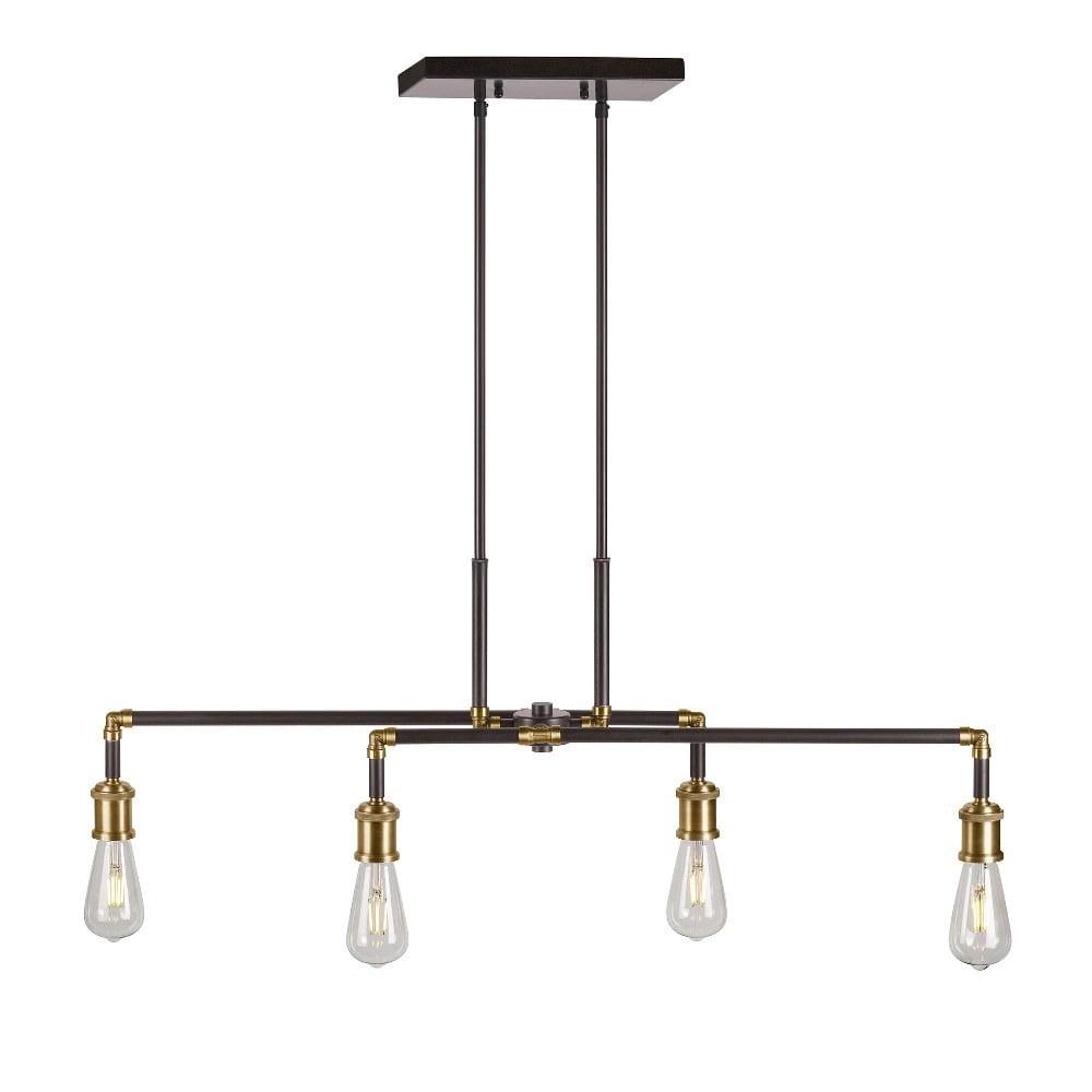 Piper Black and Antique Brass 4-Light Industrial Linear Chandelier